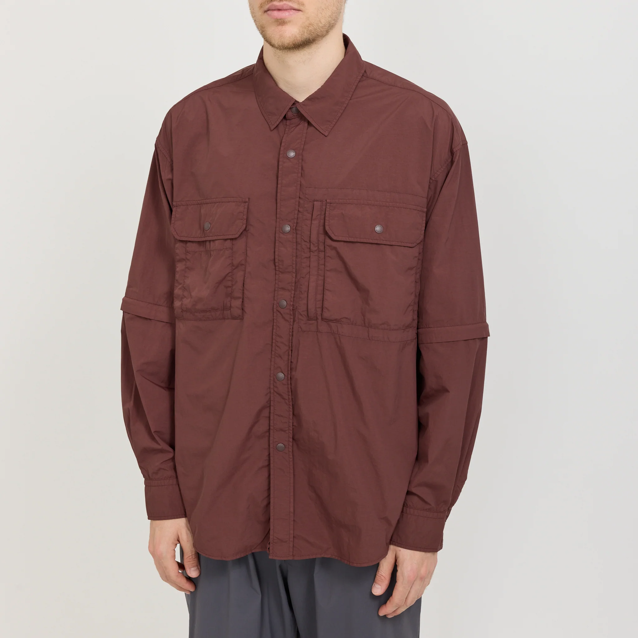 Garment Dyed Convertible Shirt Brown - Image 5