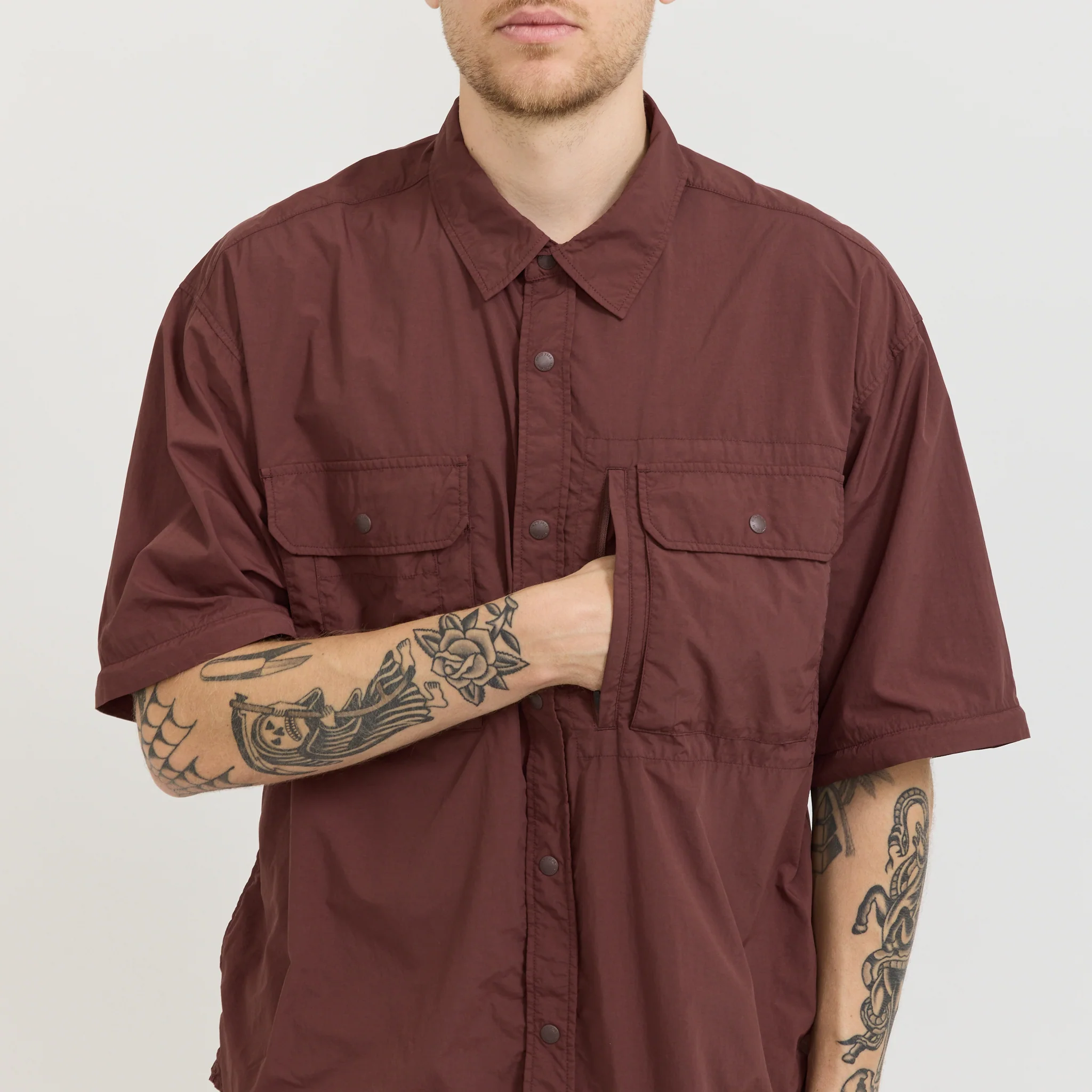 Garment Dyed Convertible Shirt Brown - Image 6