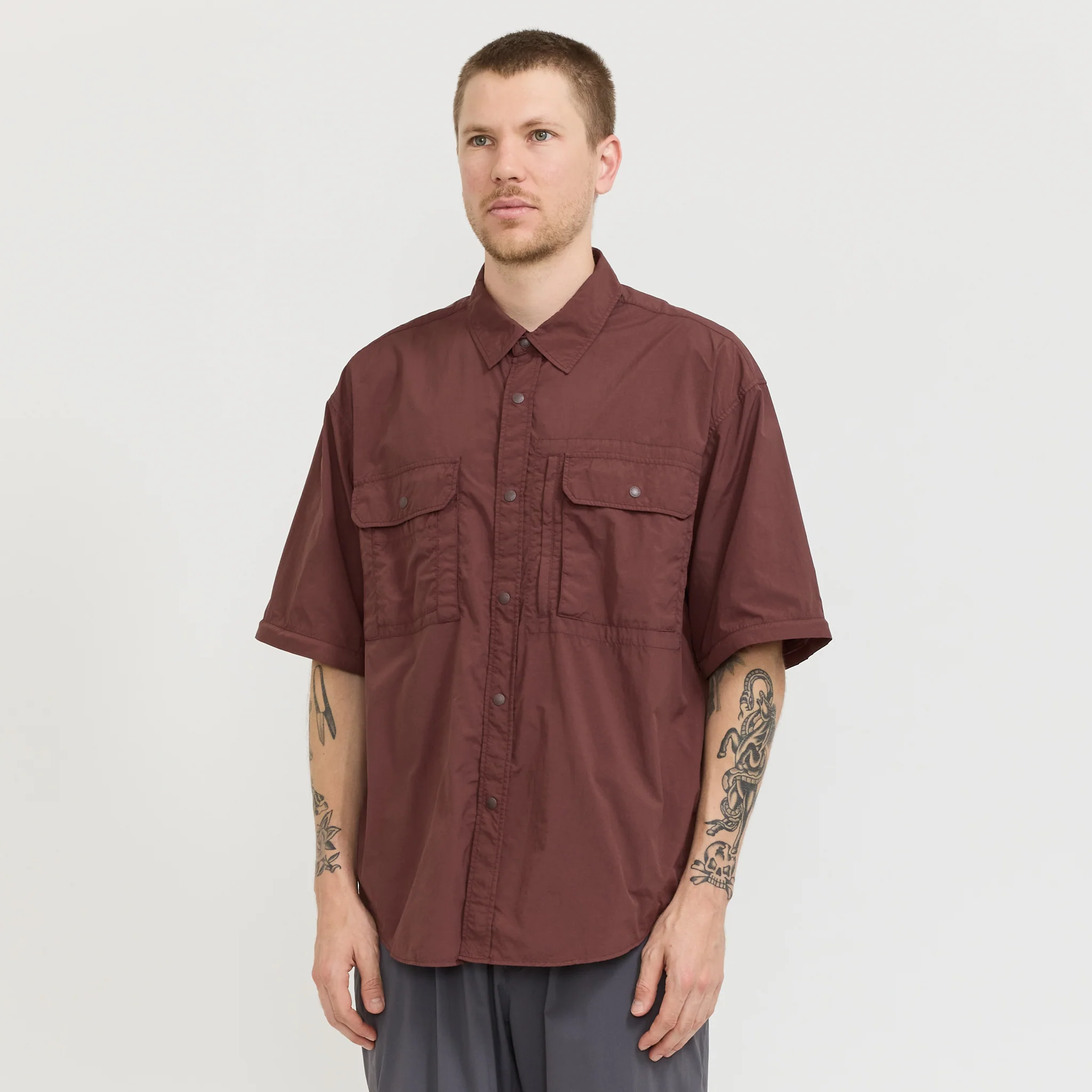 Garment Dyed Convertible Shirt Brown - Image 7