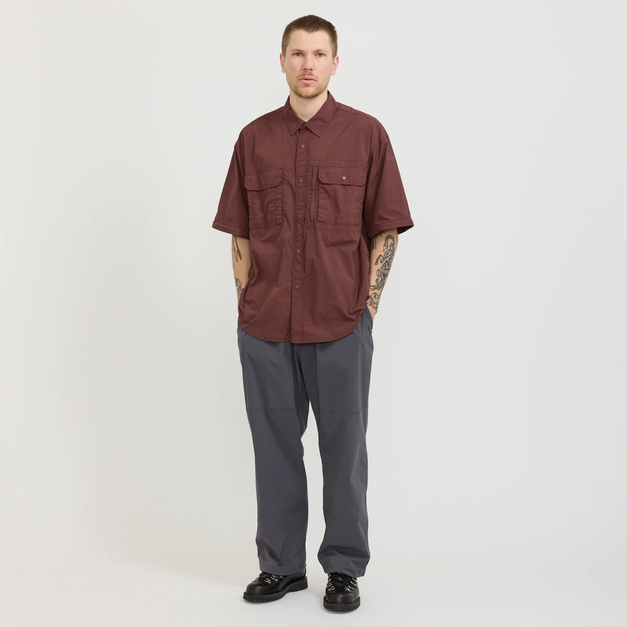 Garment Dyed Convertible Shirt Brown - Image 8