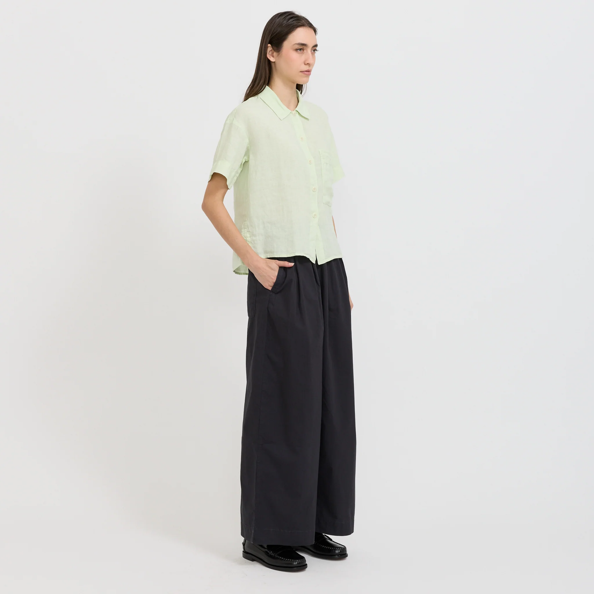 Garment Dyed Lightweight Linen Pyjama Shirt Mint Tea - Image 3