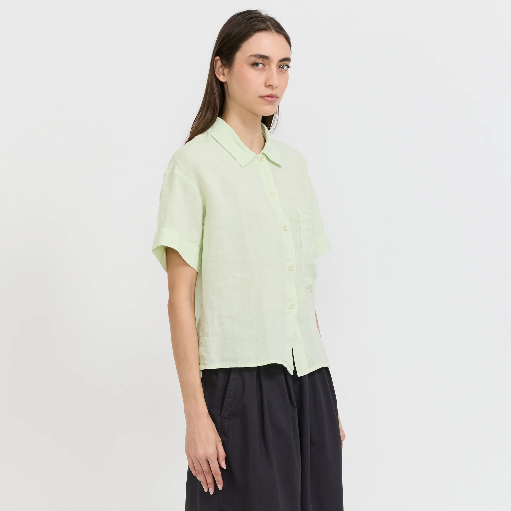 Garment Dyed Lightweight Linen Pyjama Shirt Mint Tea - Image 4