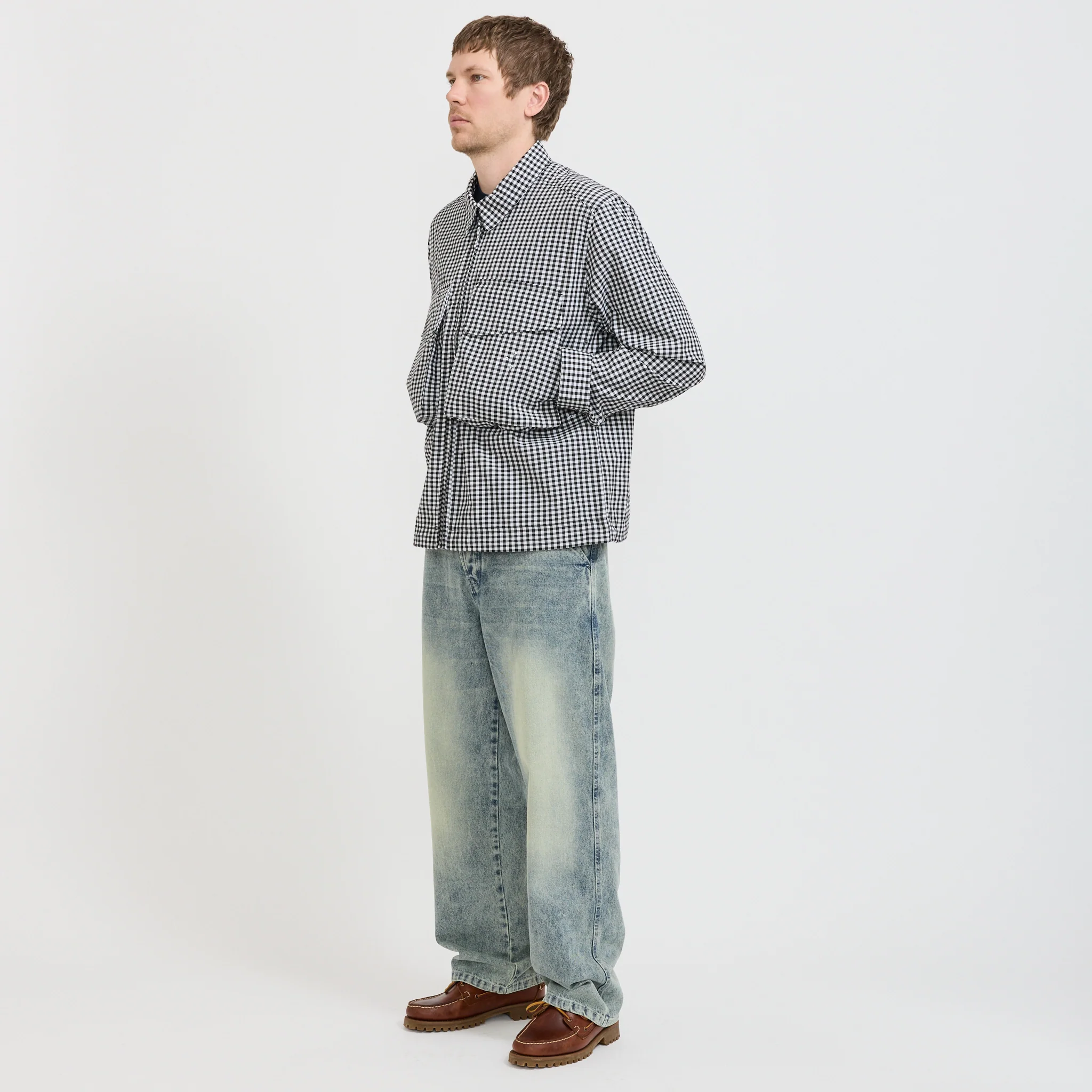 Gingham Boxer Overshirt Black/Off White - Image 10