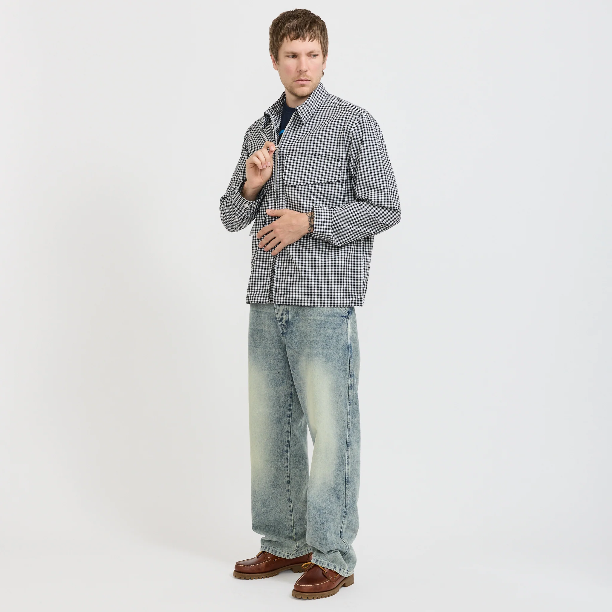 Gingham Boxer Overshirt Black/Off White - Image 2