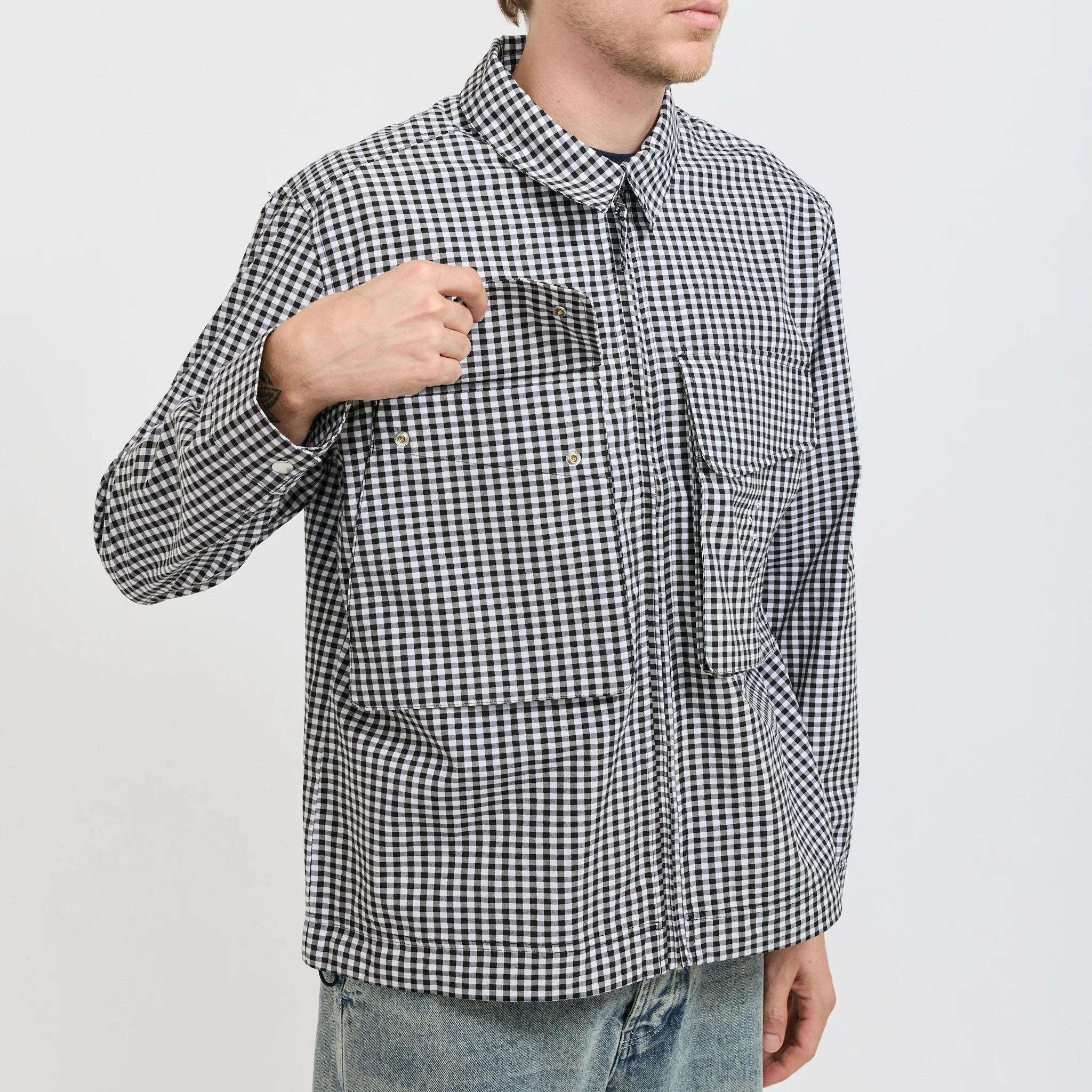 Gingham Boxer Overshirt Black/Off White - Image 8