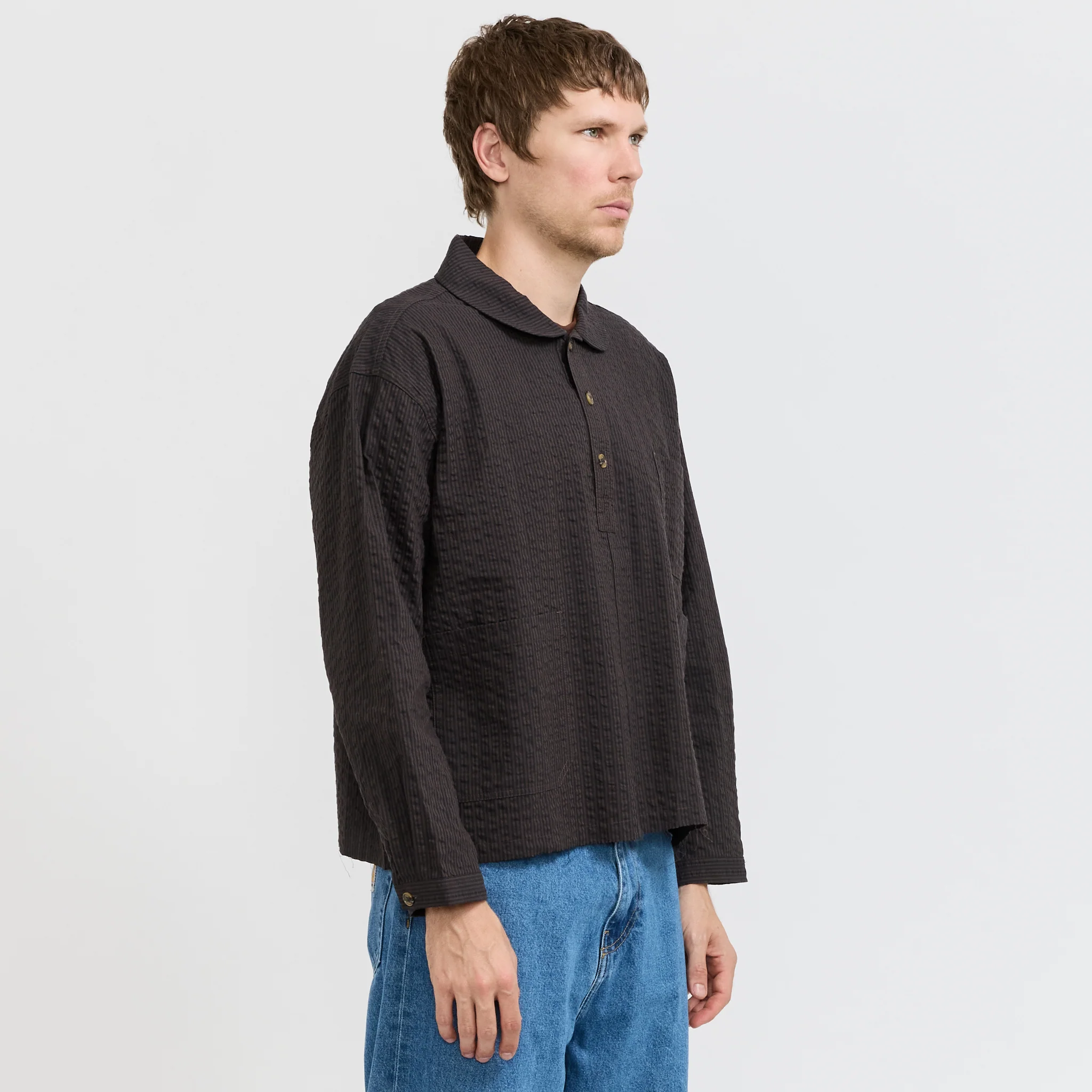 Gingham Round Collar Shirt Black - Image 3