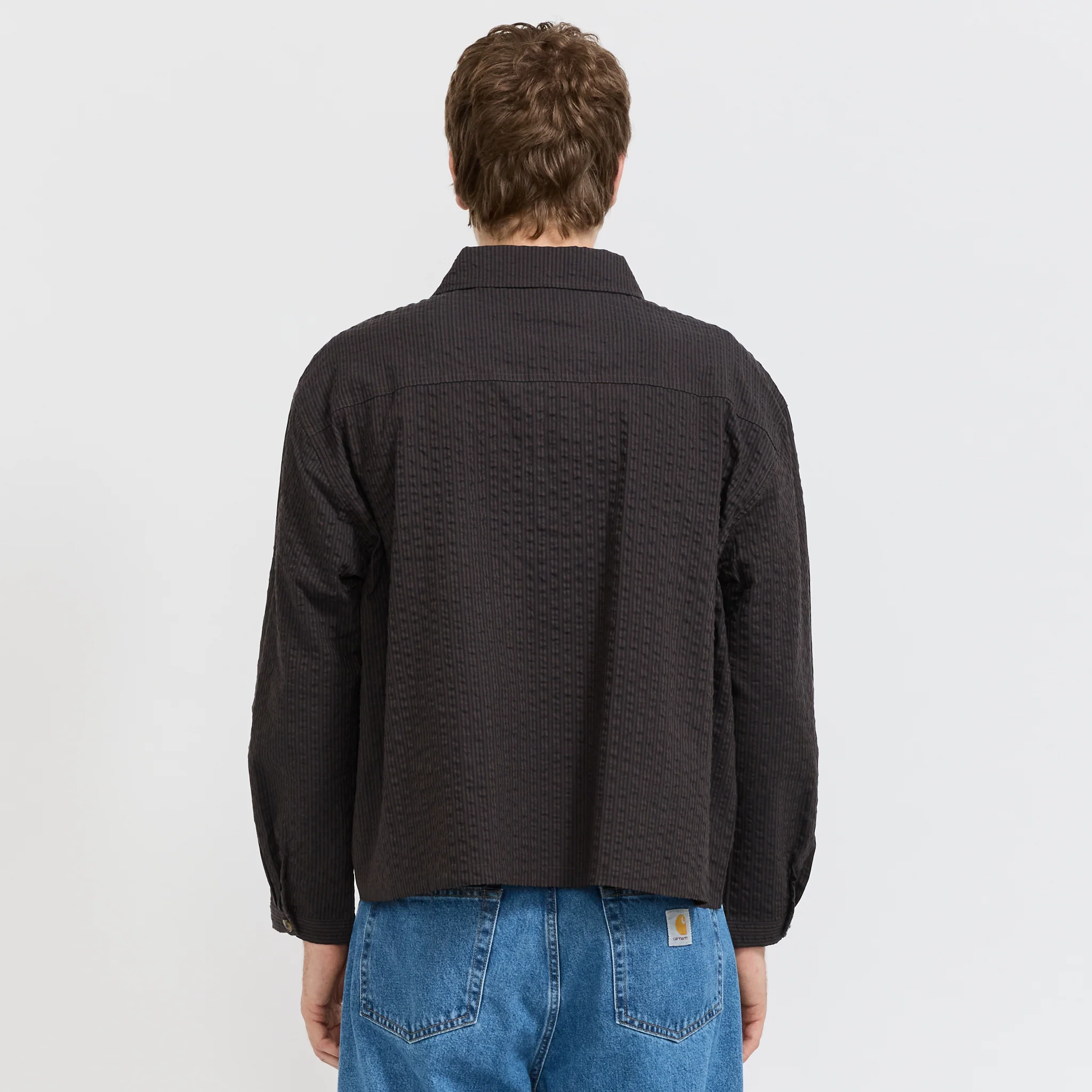 Gingham Round Collar Shirt Black - Image 4