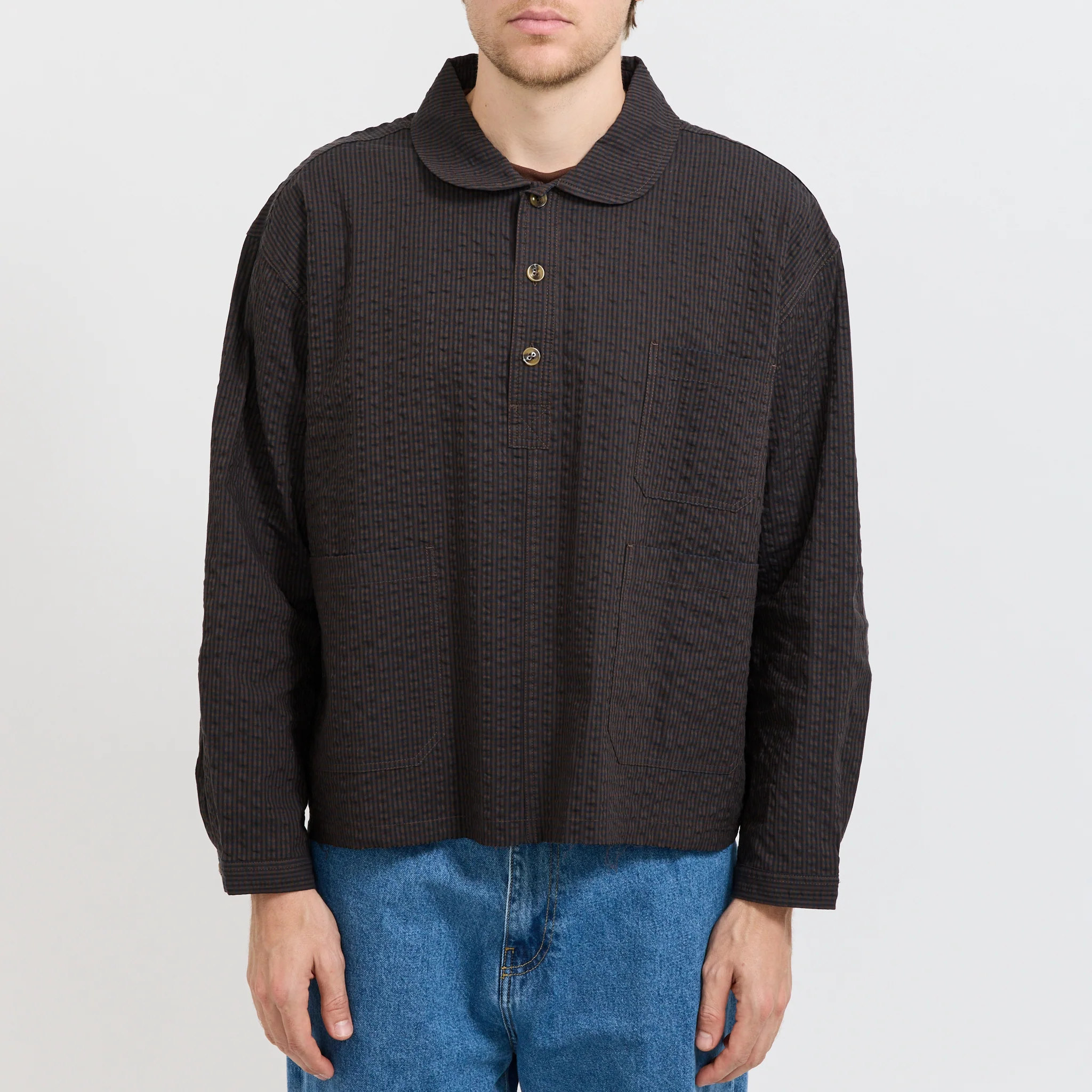 Gingham Round Collar Shirt Black - Image 5