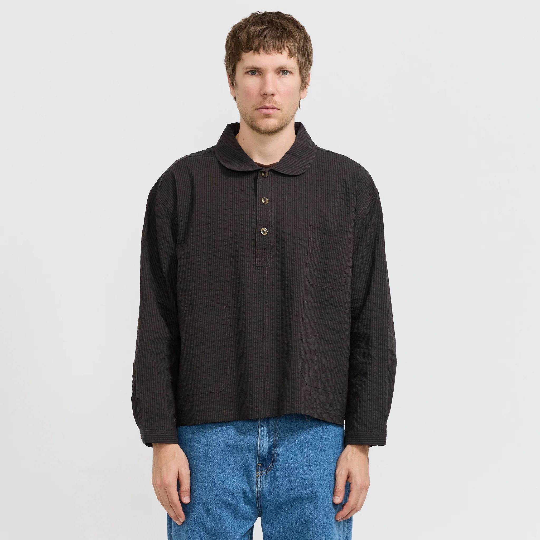 Gingham Round Collar Shirt Black - Image 7