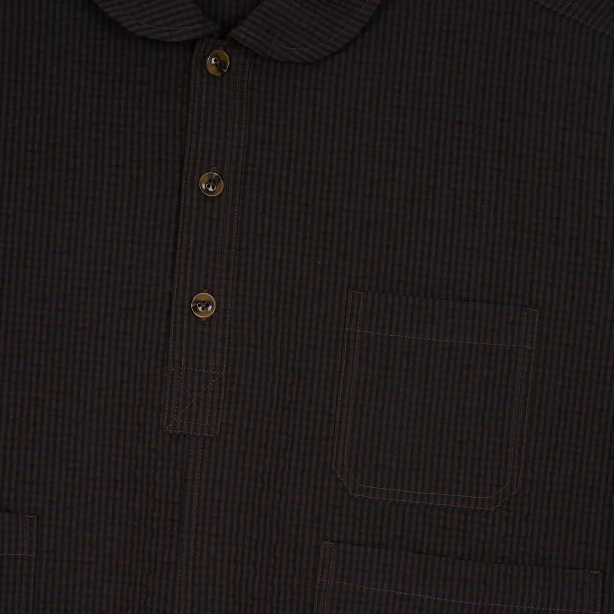 Gingham Round Collar Shirt Black - Image 9