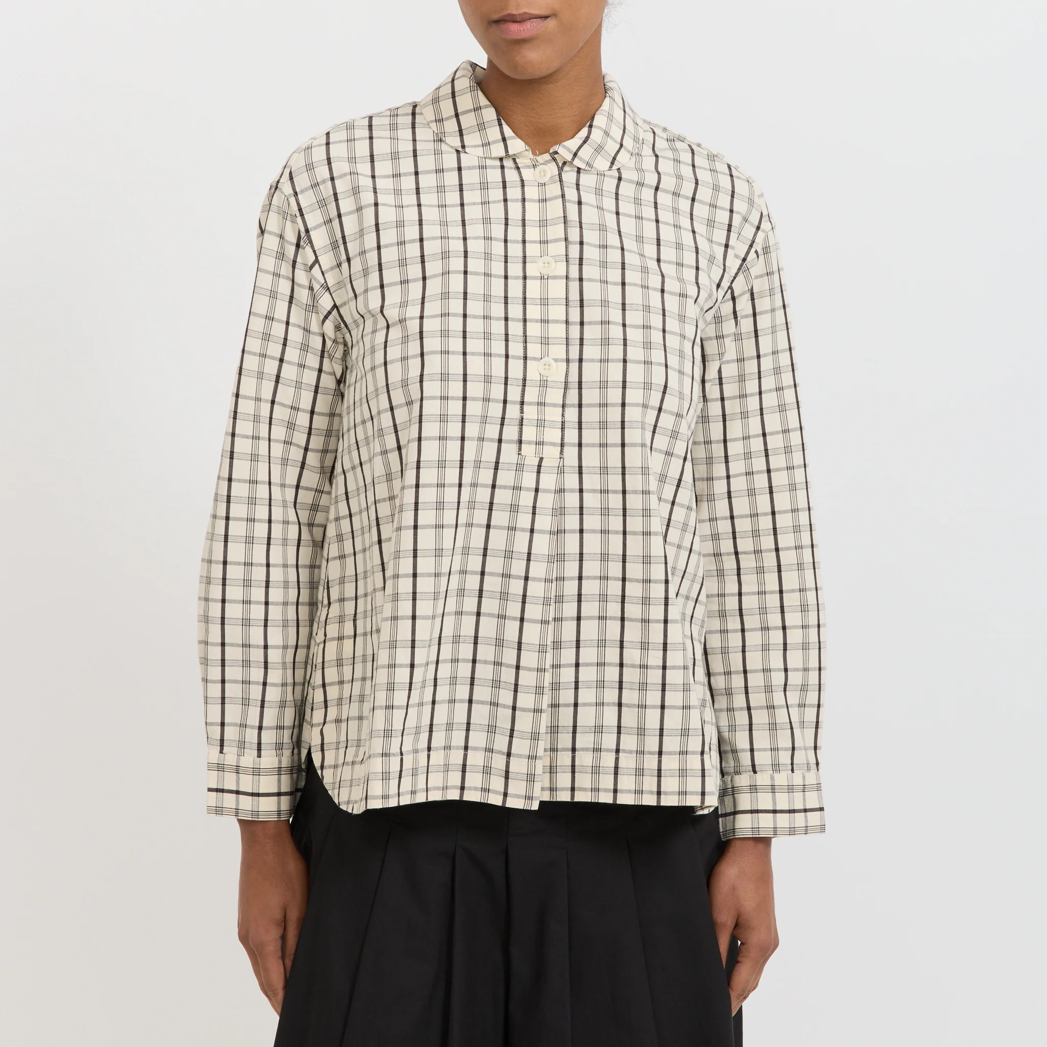 Half Placket Check Cotton Shirt Ecru/Rich Soil - Image 5