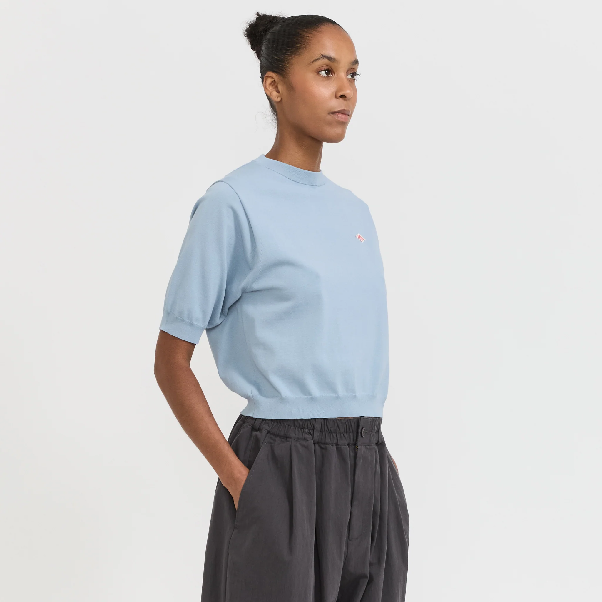 Half Sleeve Crew Neck Light Blue - Image 3