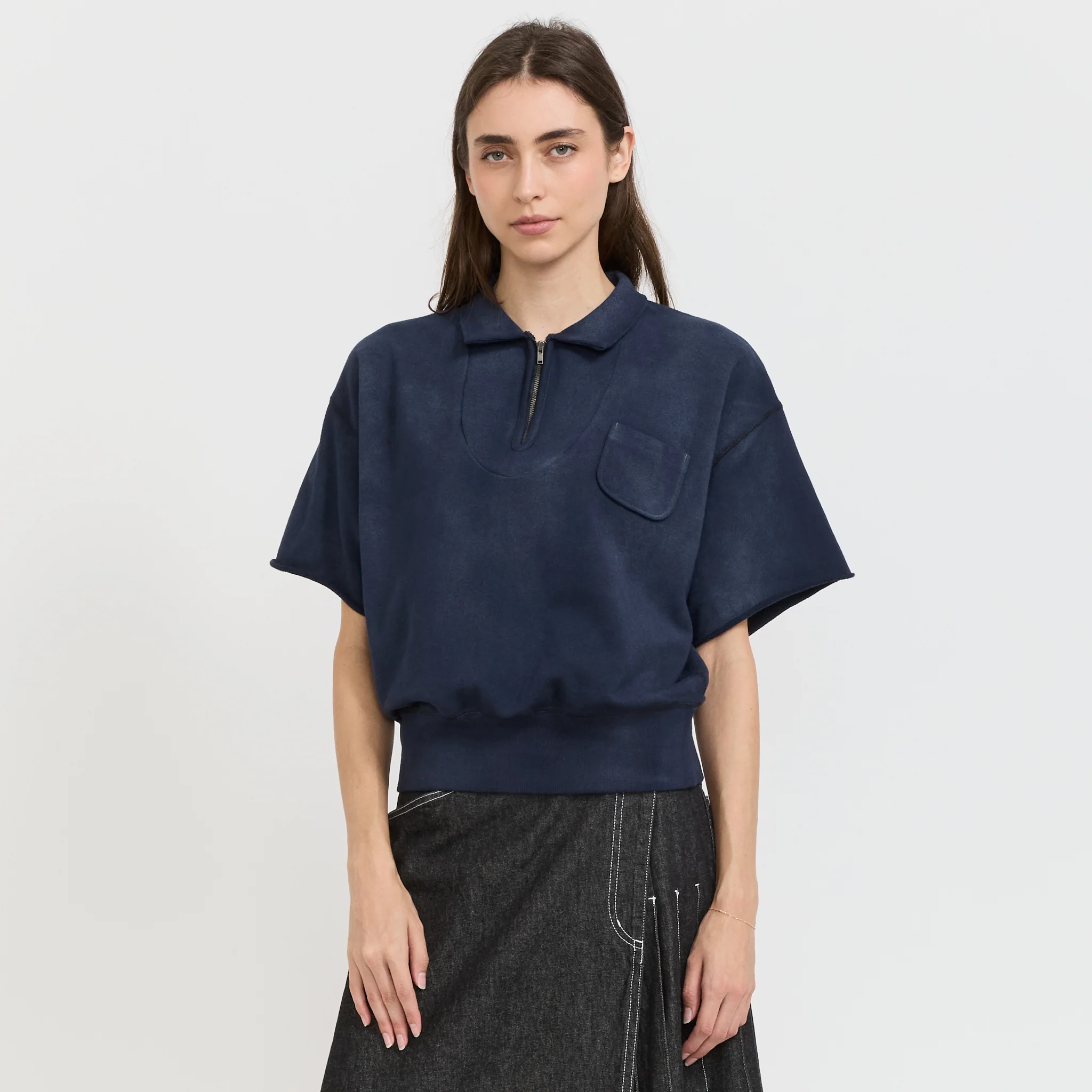 Half Zip Short Sleeve Sweater Navy