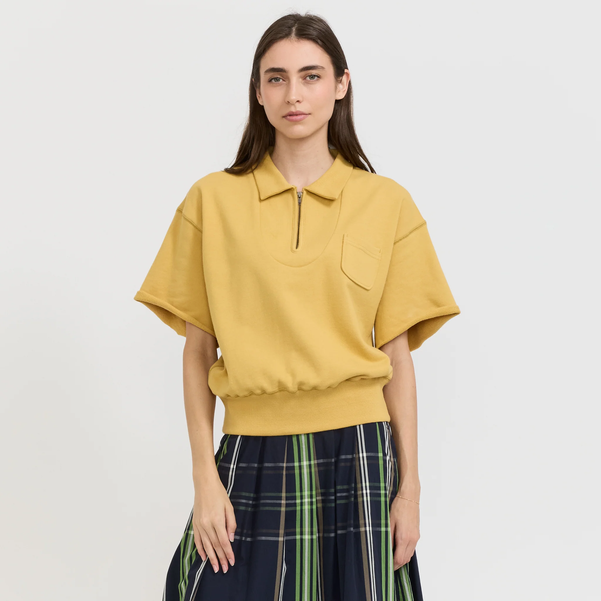 Half Zip Short Sleeve Sweater Yellow