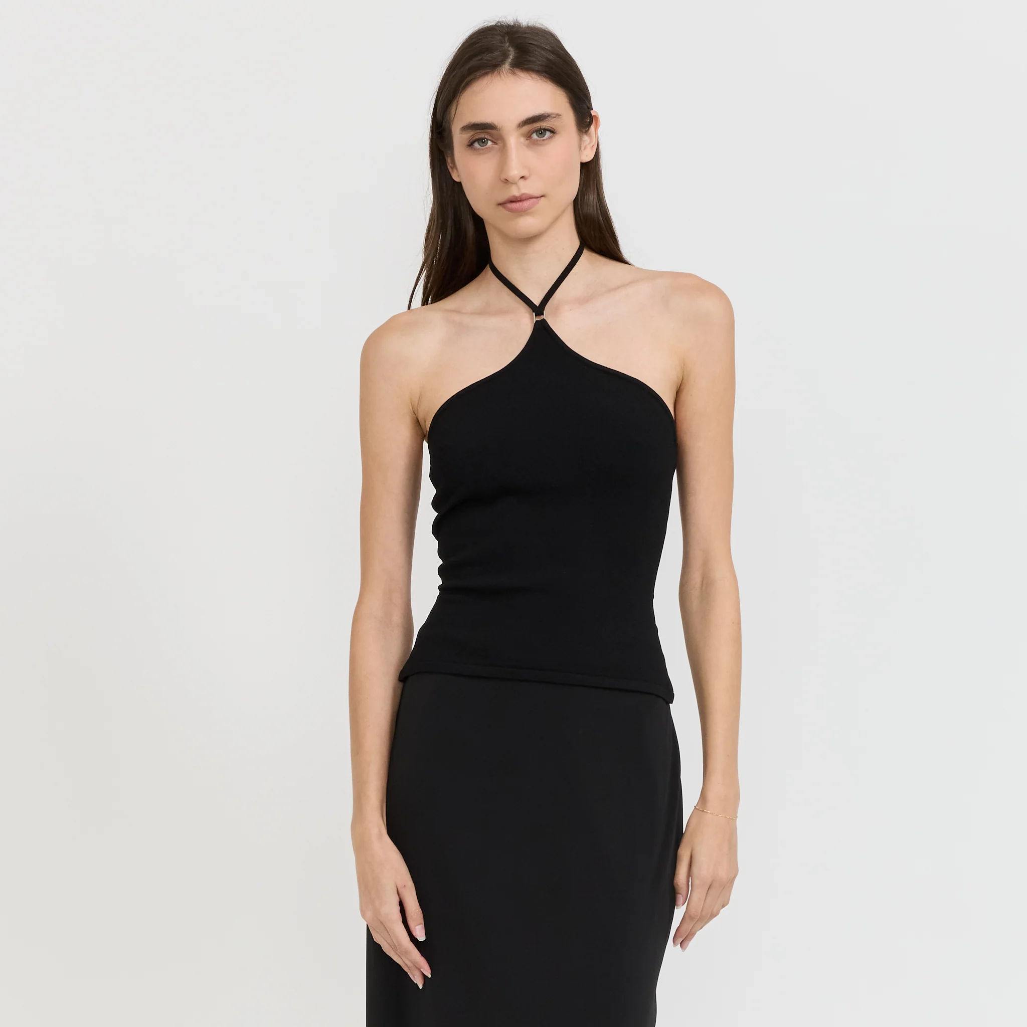 Halter Hardware Top Black Knitwear