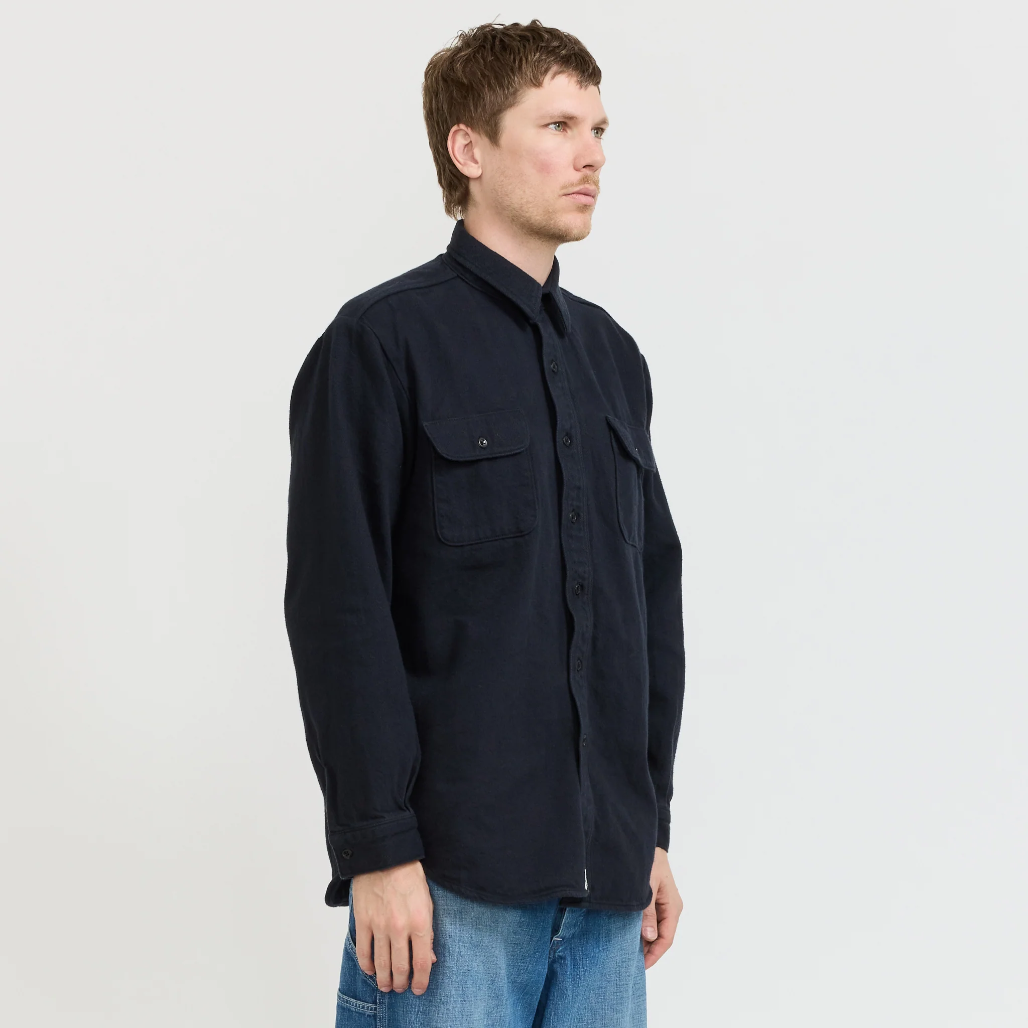Heavyweight Flannel Shirt Navy - Image 3