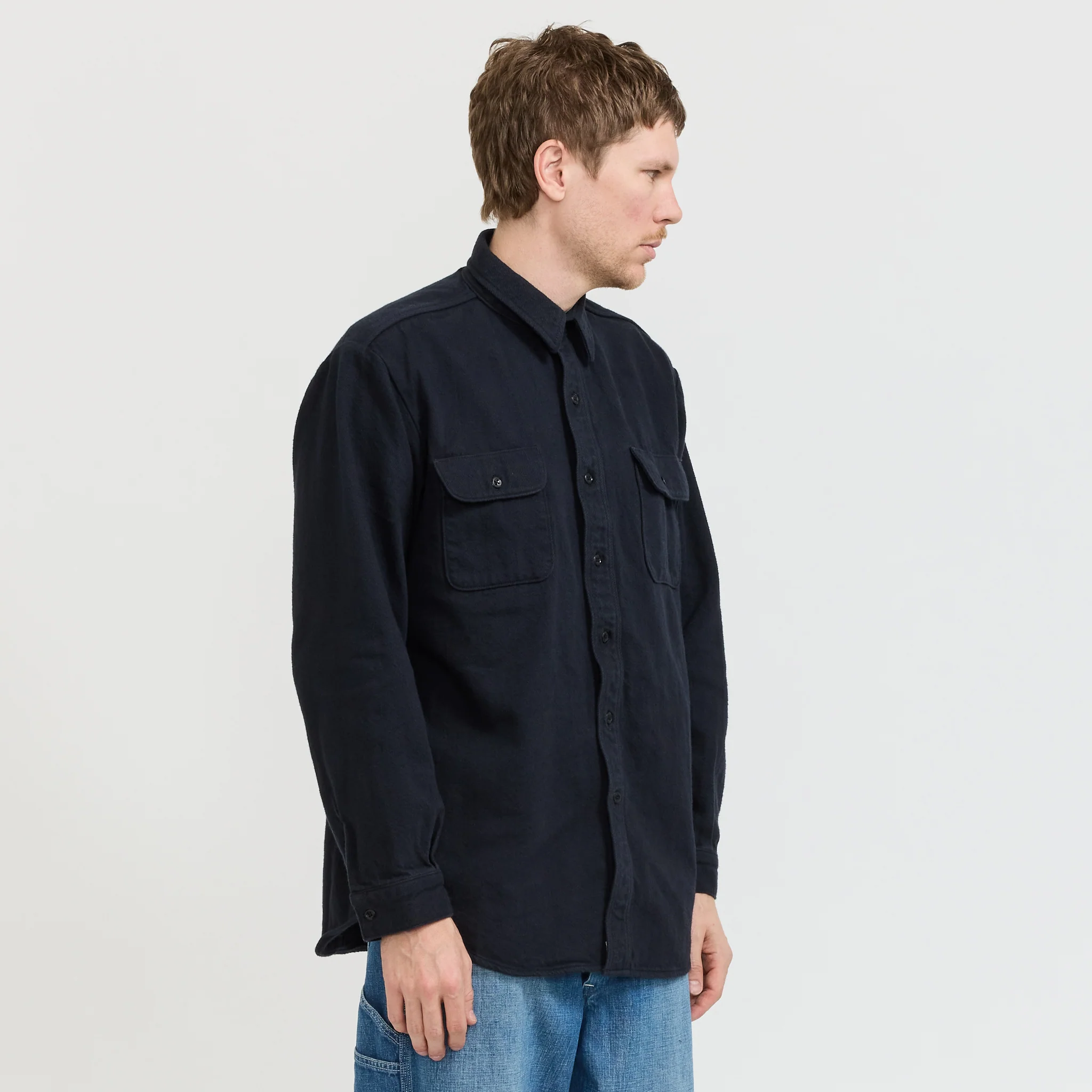 Heavyweight Flannel Shirt Navy - Image 8