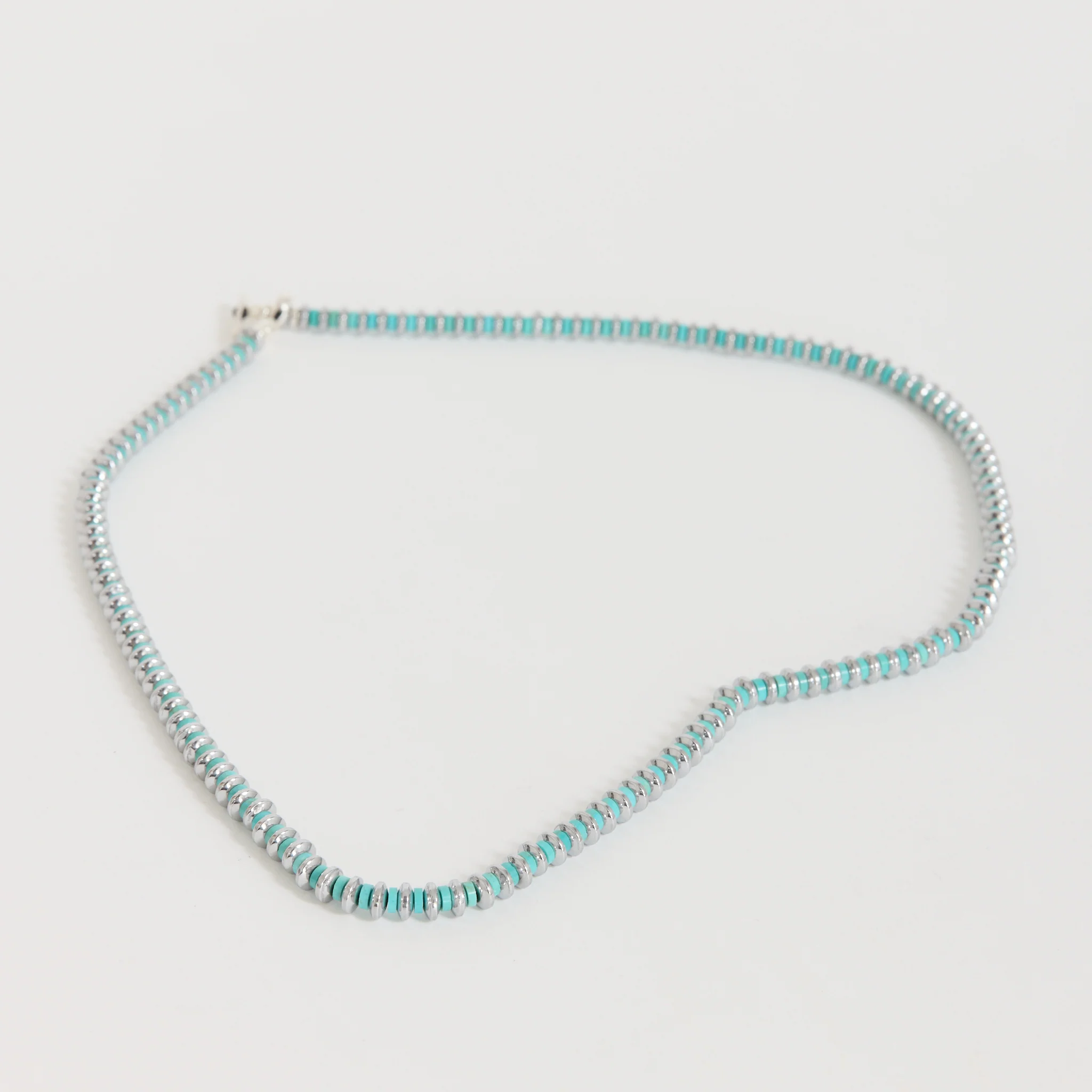 Hematite Roundel Beads Necklace Turquoise