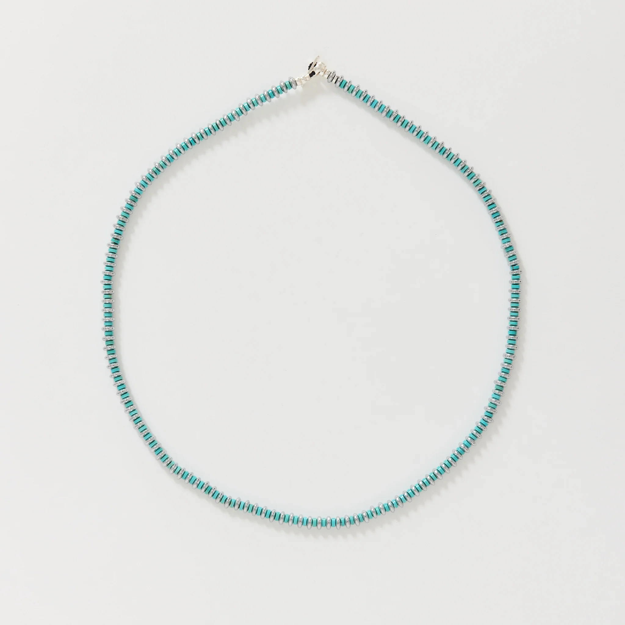 Hematite Roundel Beads Necklace Turquoise - Image 2