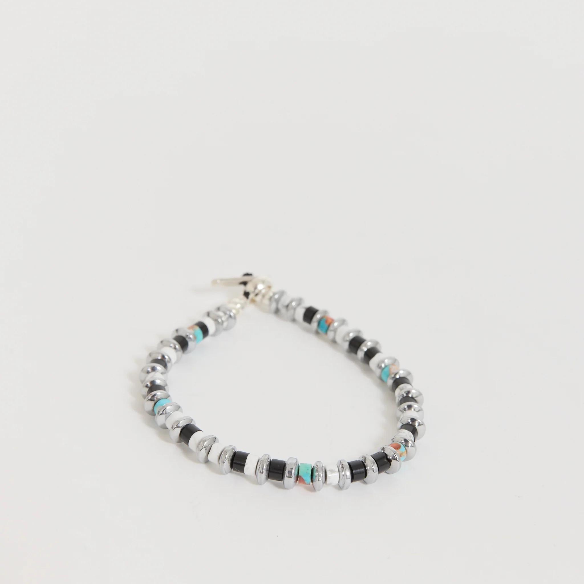 Hematite Roundel Bracelet Jet/Turquoise