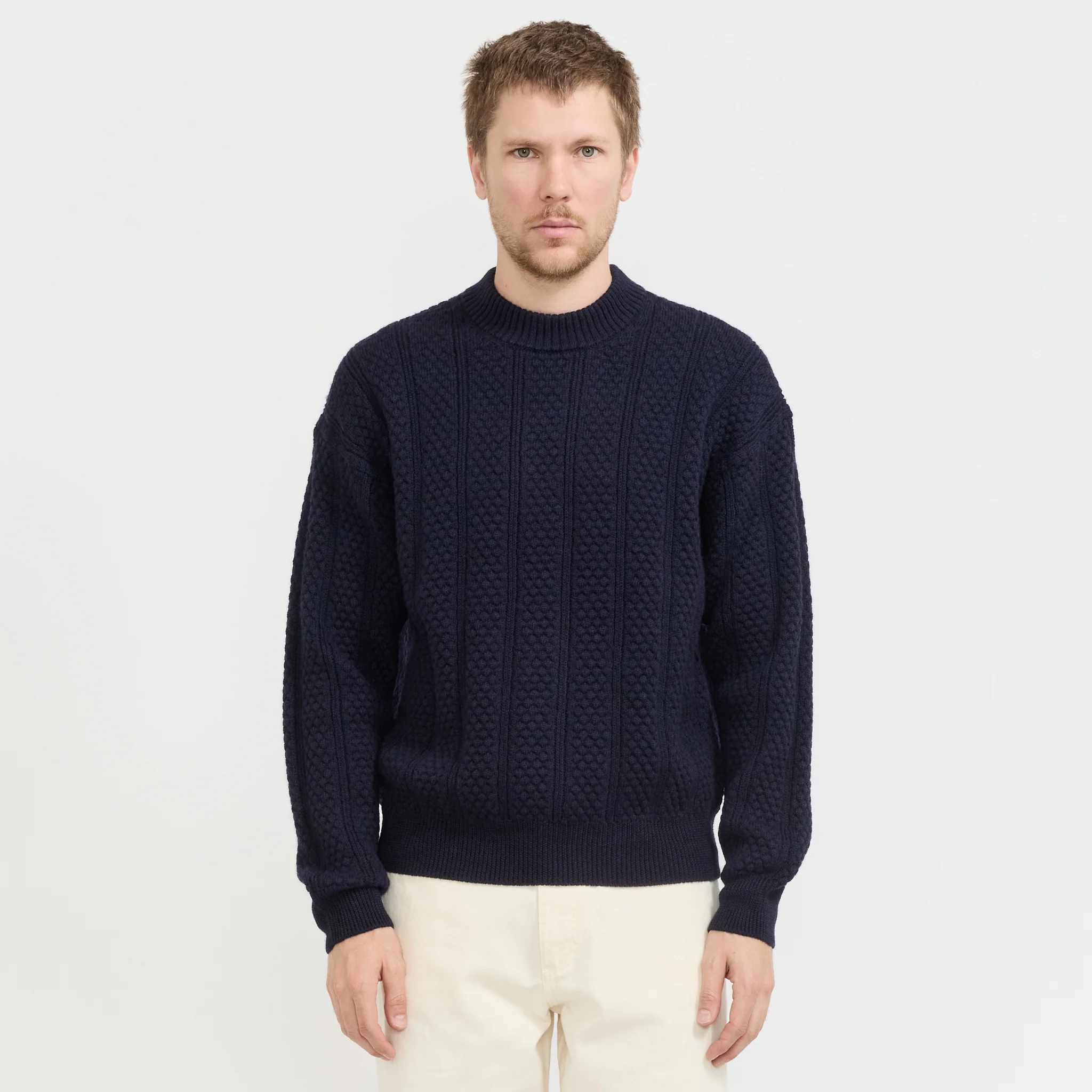 Hirtshals Bubble Rib Knit Crewneck Dark Navy