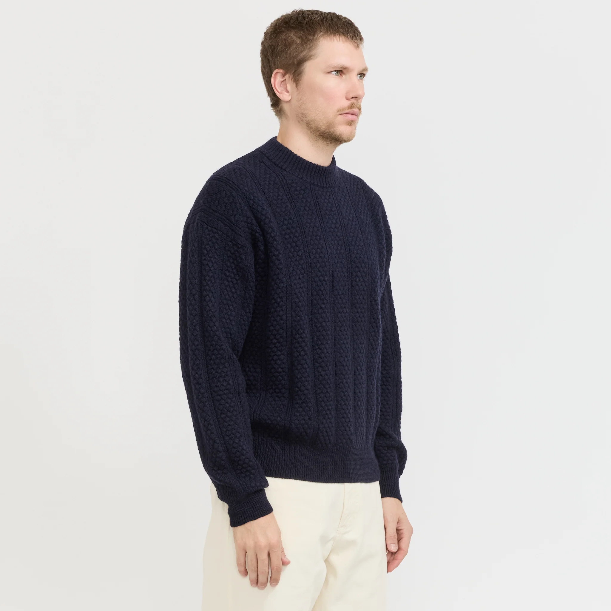 Hirtshals Bubble Rib Knit Crewneck Dark Navy - Image 3