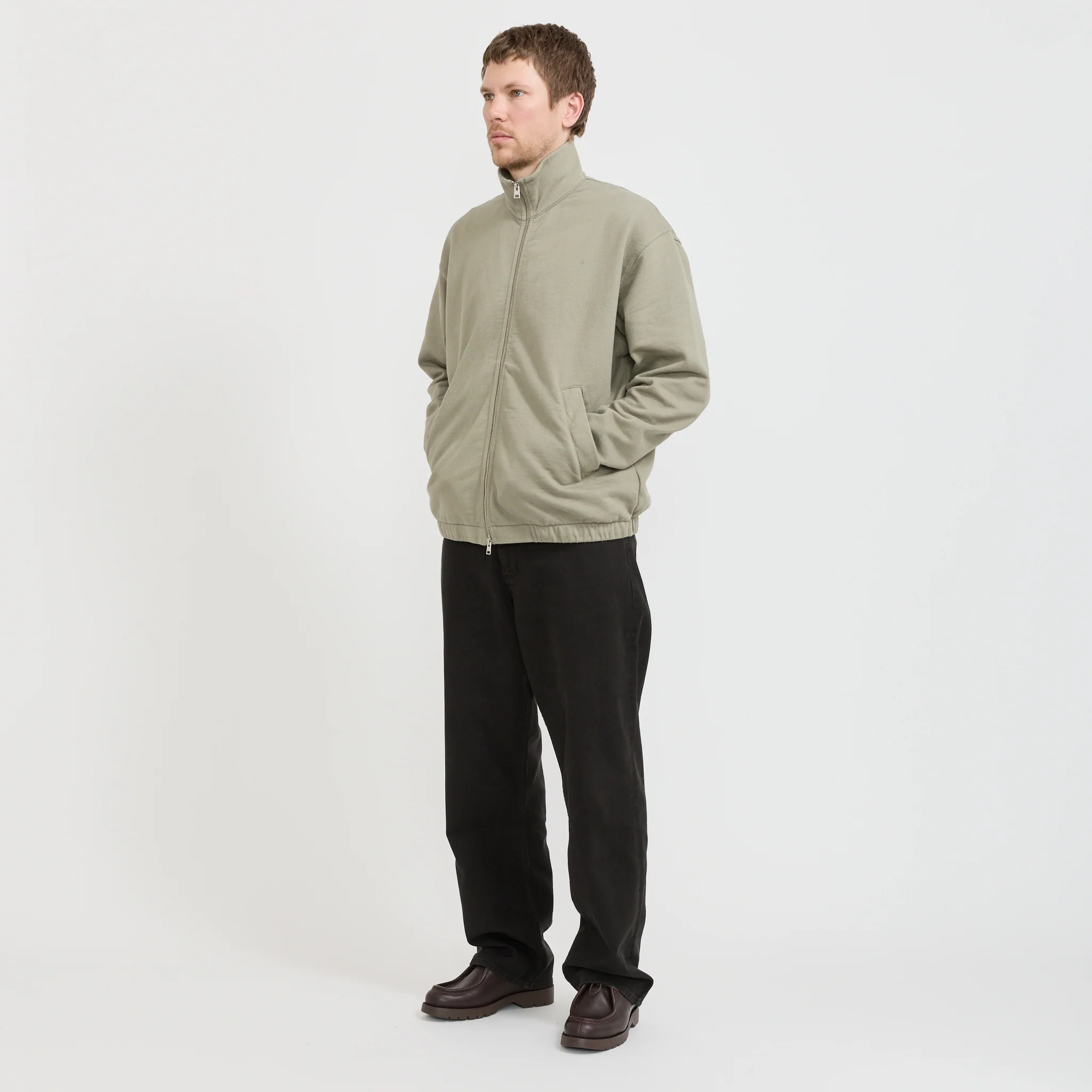 Hornidal Relaxed Organic Loopback Track Jacket Vetiver - Image 2