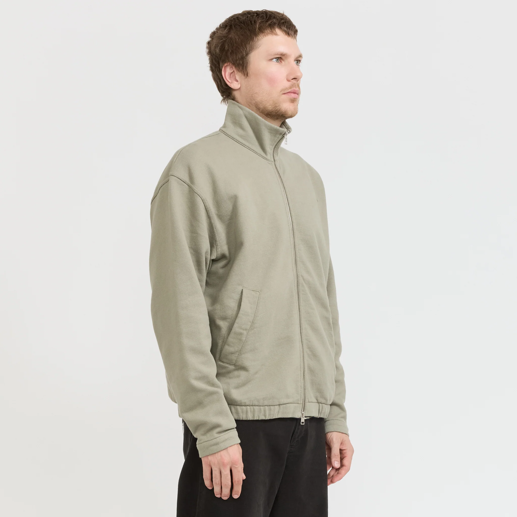 Hornidal Relaxed Organic Loopback Track Jacket Vetiver - Image 3