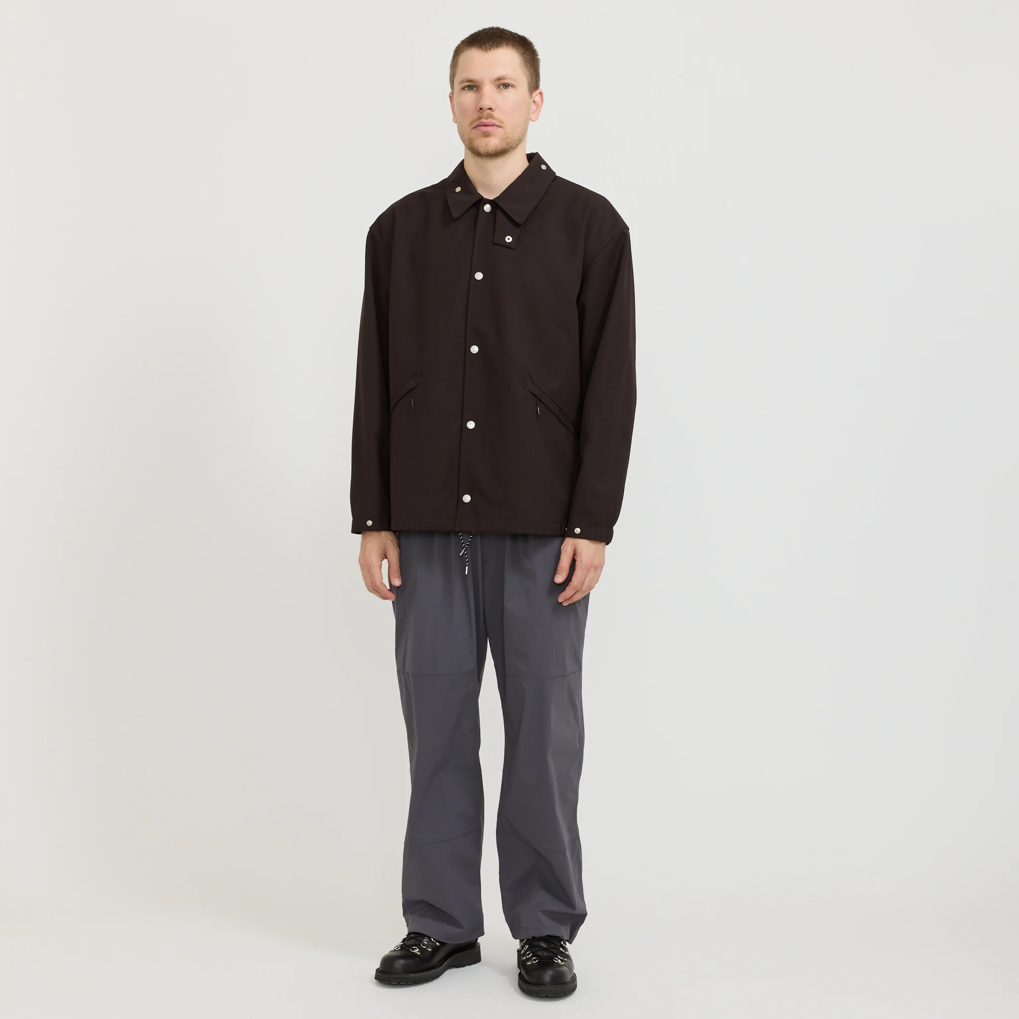 Hybrid Wool Coach Jacket Dark Brown - Image 10