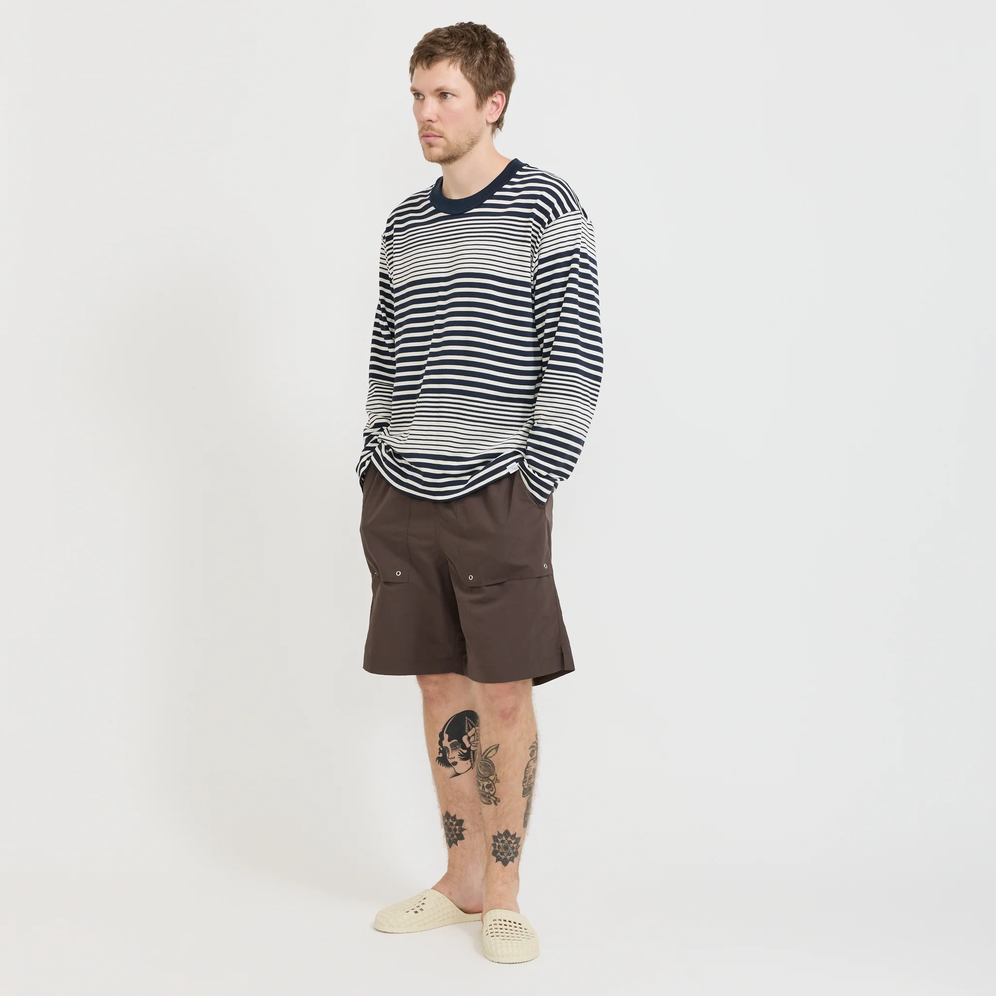 Isefjord Multi Stripe Heavy LS T-Shirt Dark Navy