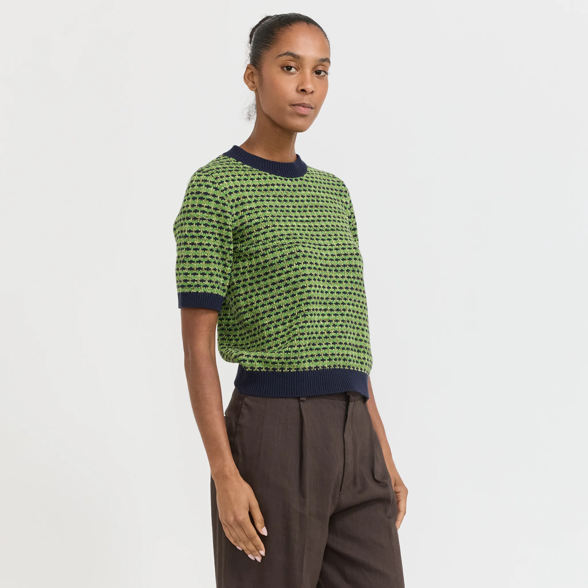 Jacquard Knitted Cotton Top Green Multi - Image 3
