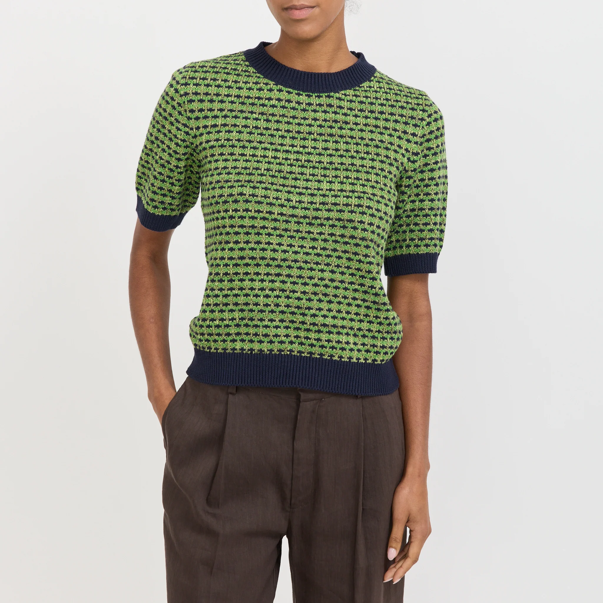 Jacquard Knitted Cotton Top Green Multi - Image 5