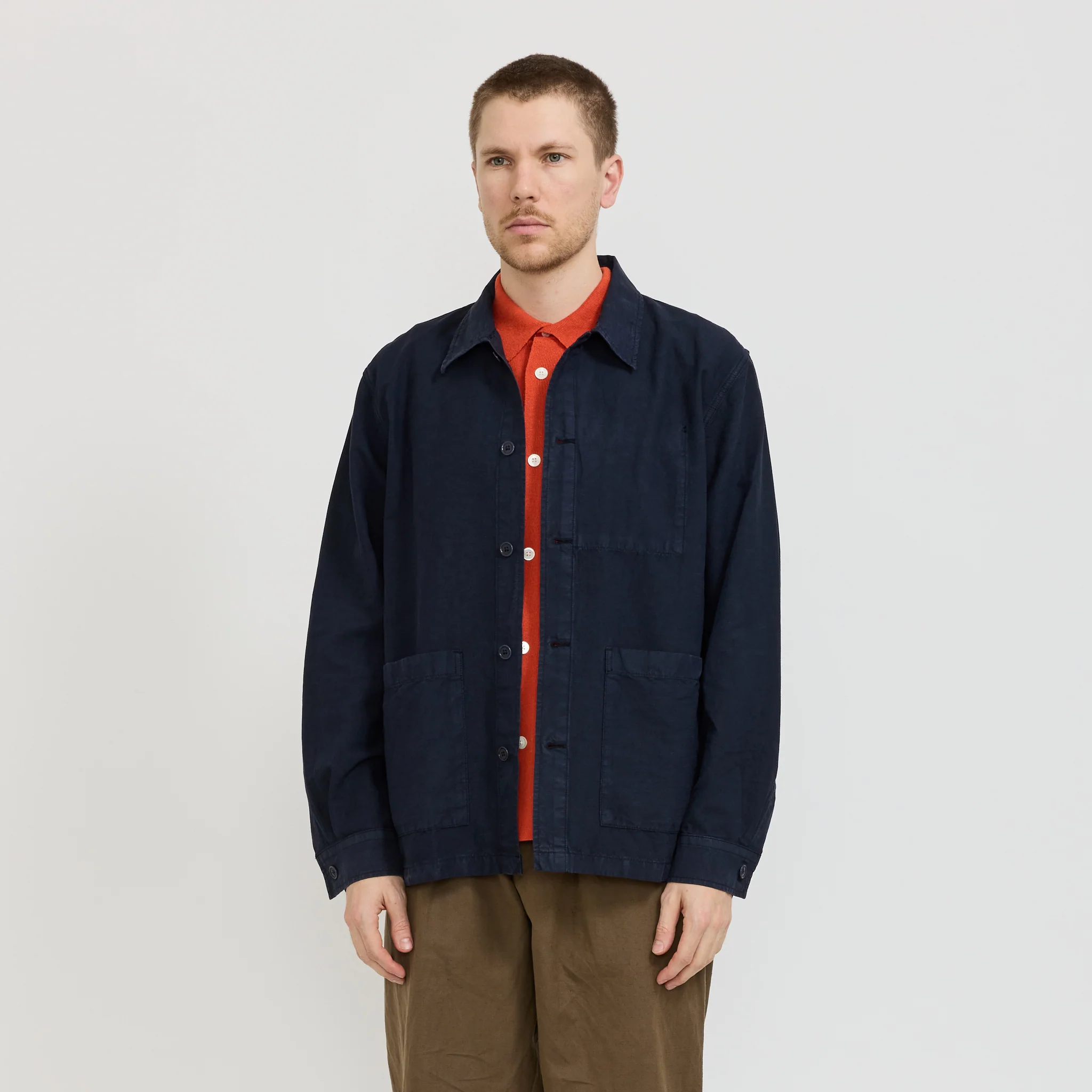 Julian Cotton Linen Overshirt Dark Navy