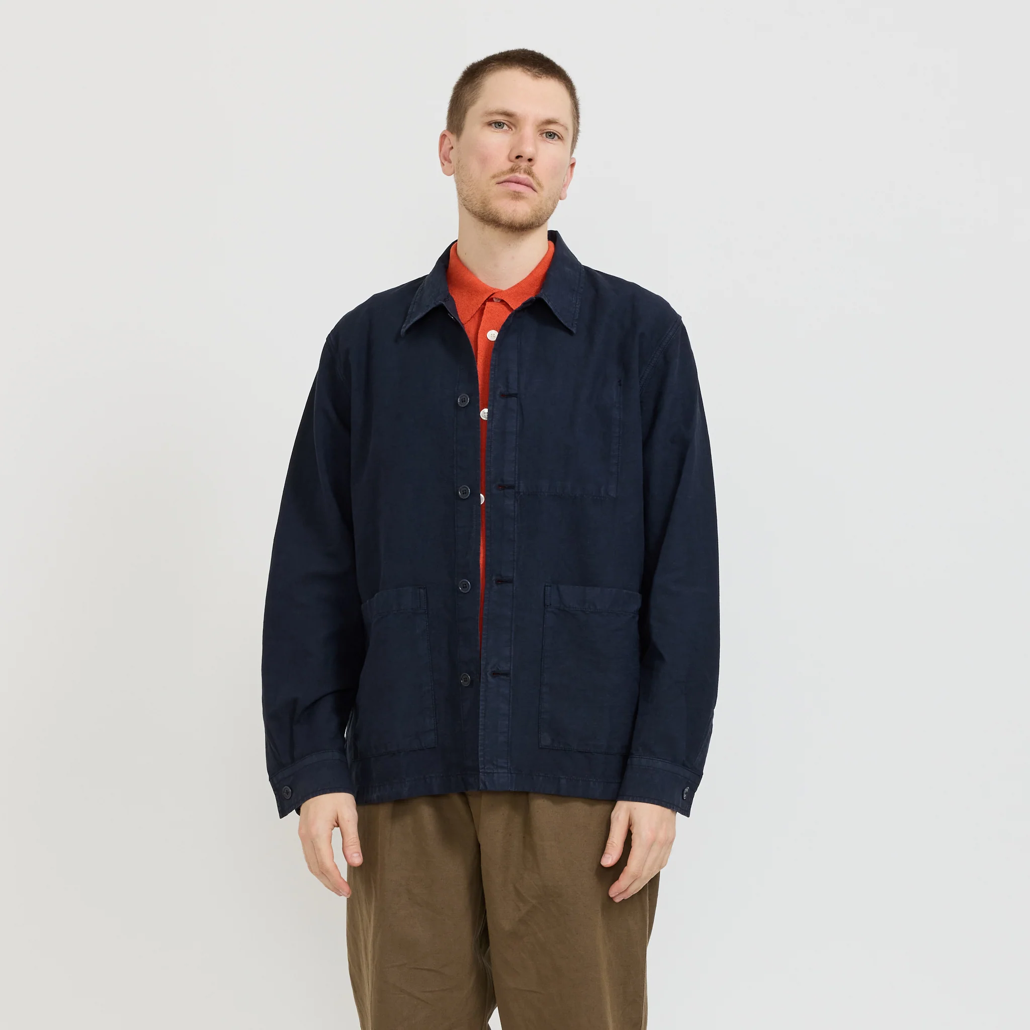 Julian Cotton Linen Overshirt Dark Navy - Image 3