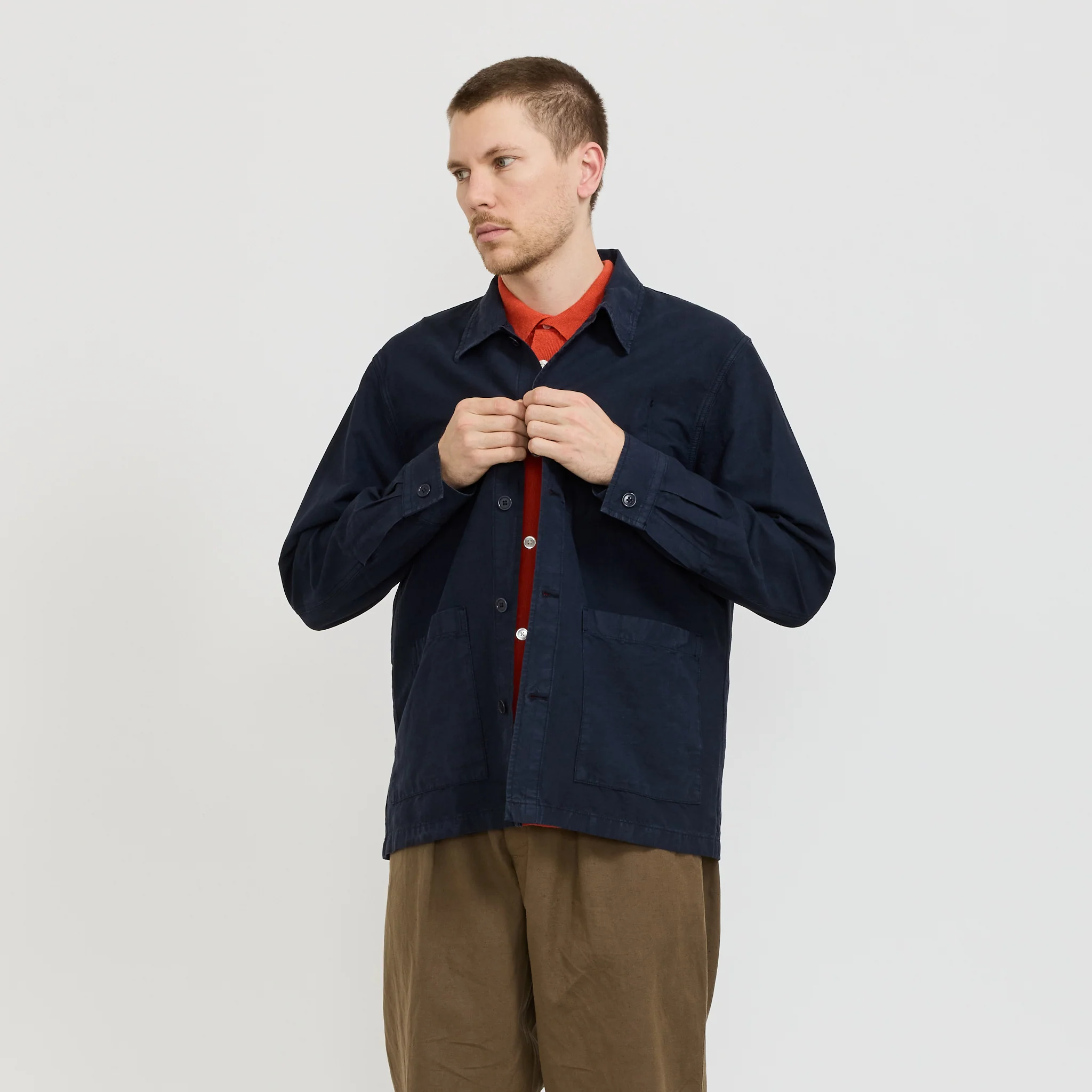 Julian Cotton Linen Overshirt Dark Navy - Image 4