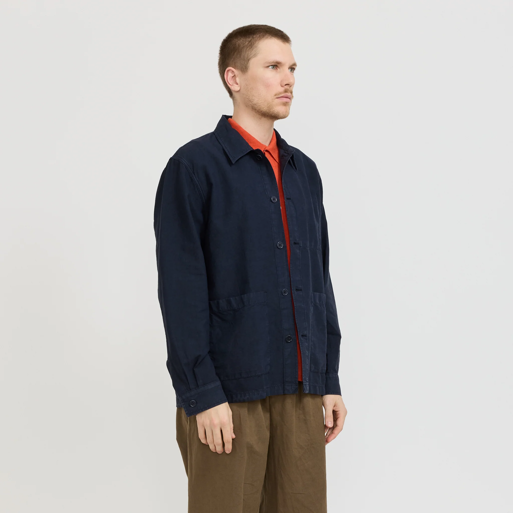 Julian Cotton Linen Overshirt Dark Navy - Image 5