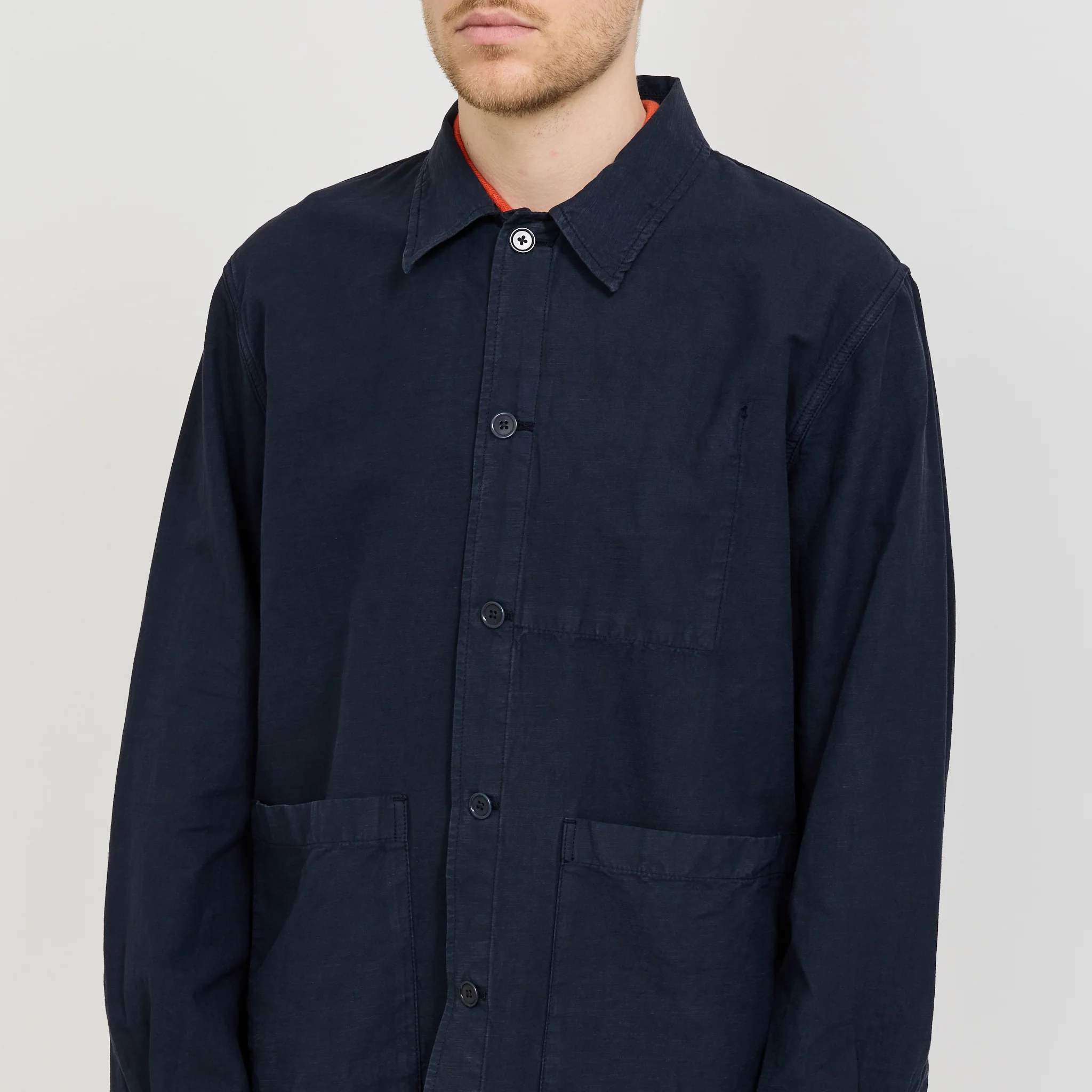 Julian Cotton Linen Overshirt Dark Navy - Image 7