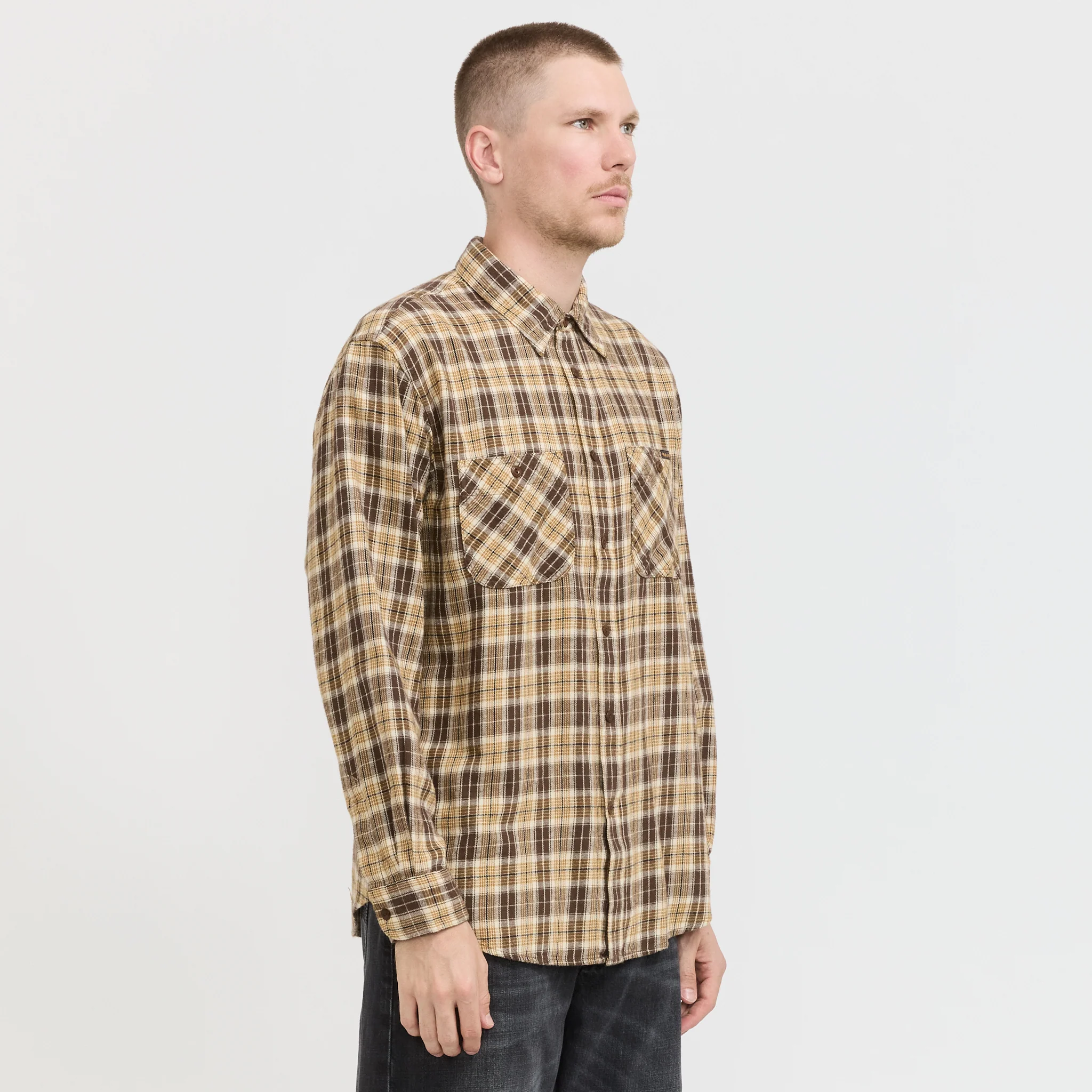 Julian Worker Shirt Check Brown - Image 3