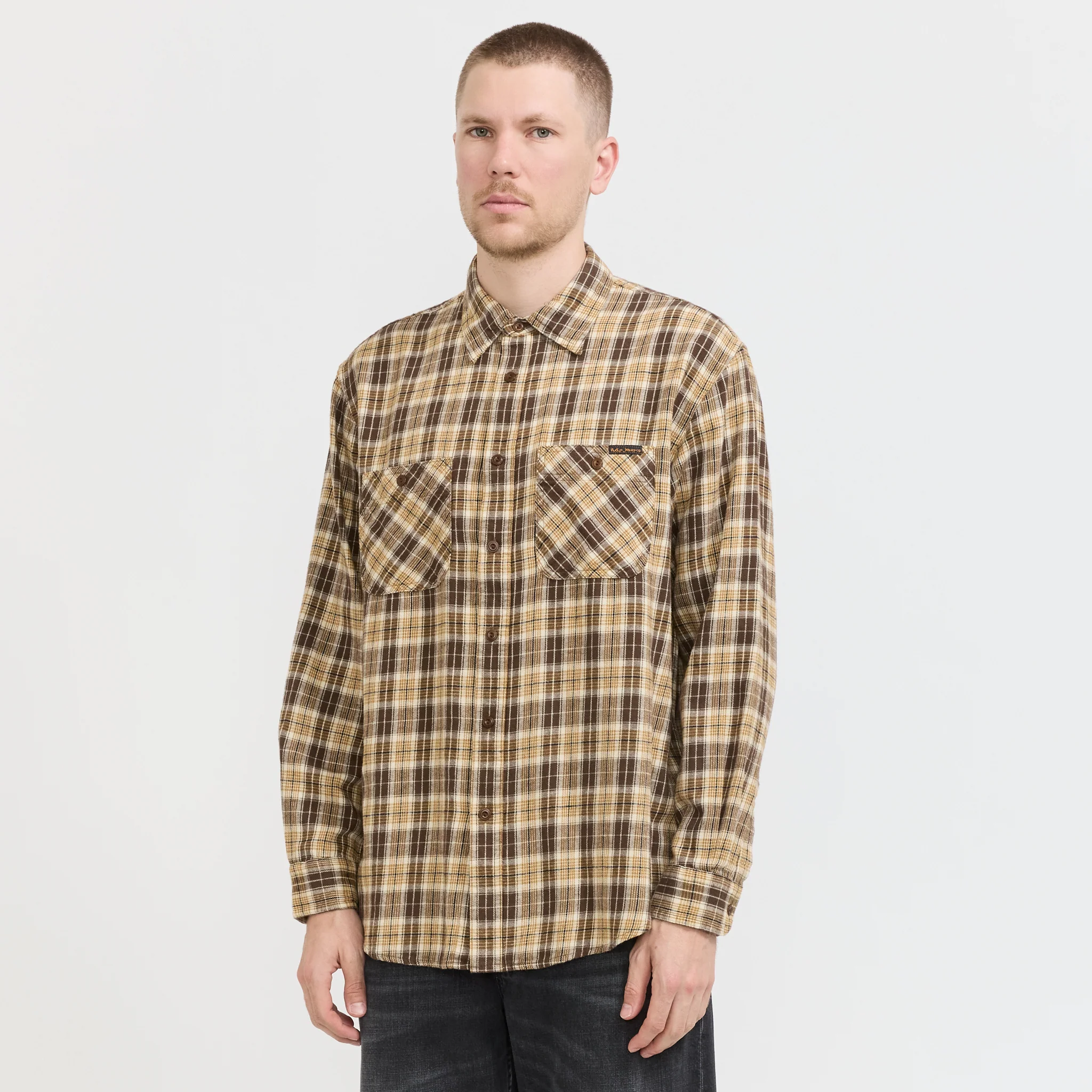 Julian Worker Shirt Check Brown - Image 7