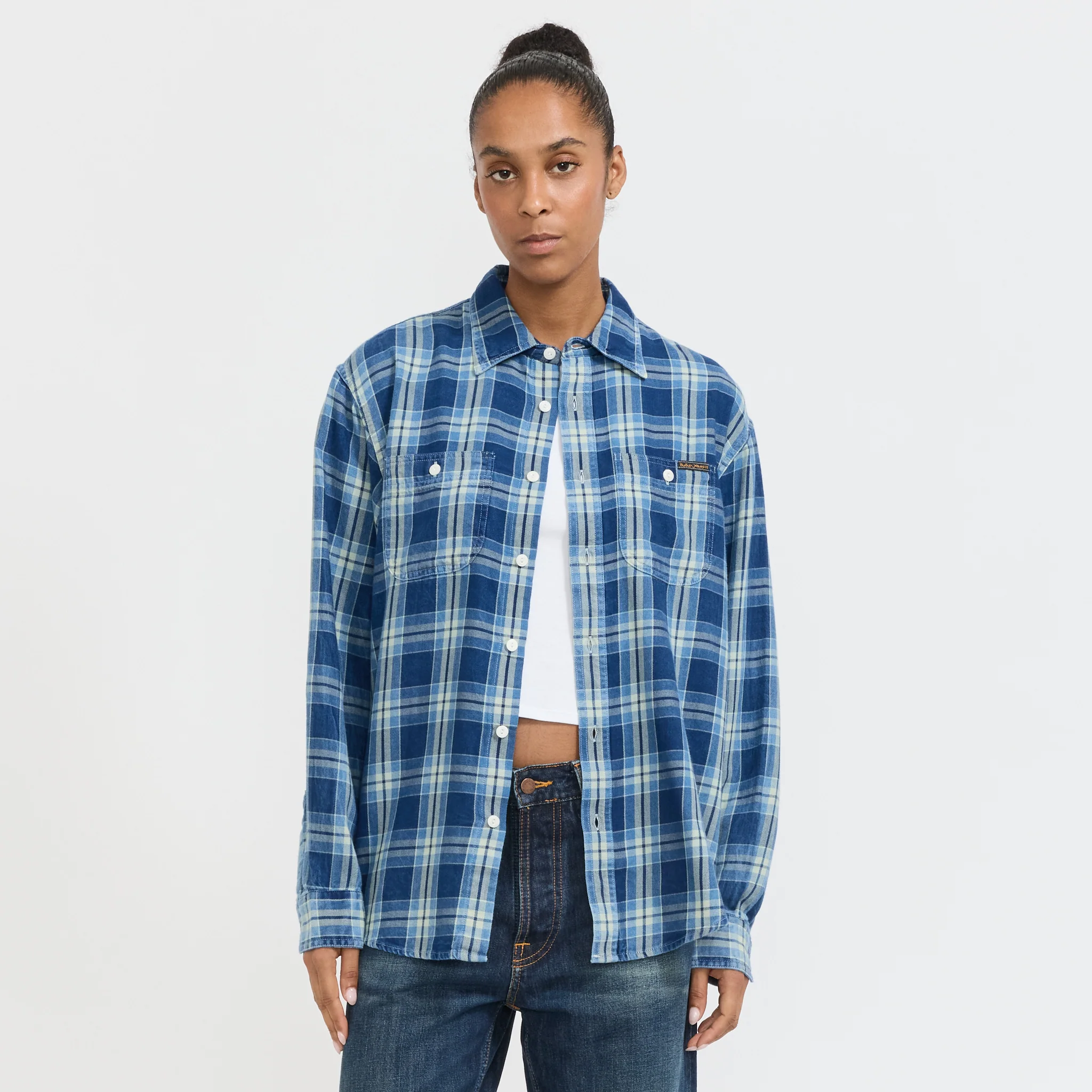 Julian Worker Shirt Checked Indigo Womens