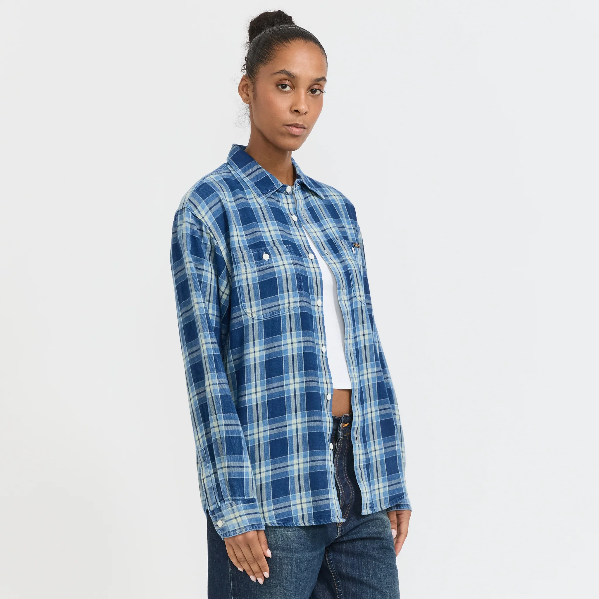 Julian Worker Shirt Checked Indigo Womens - Image 3