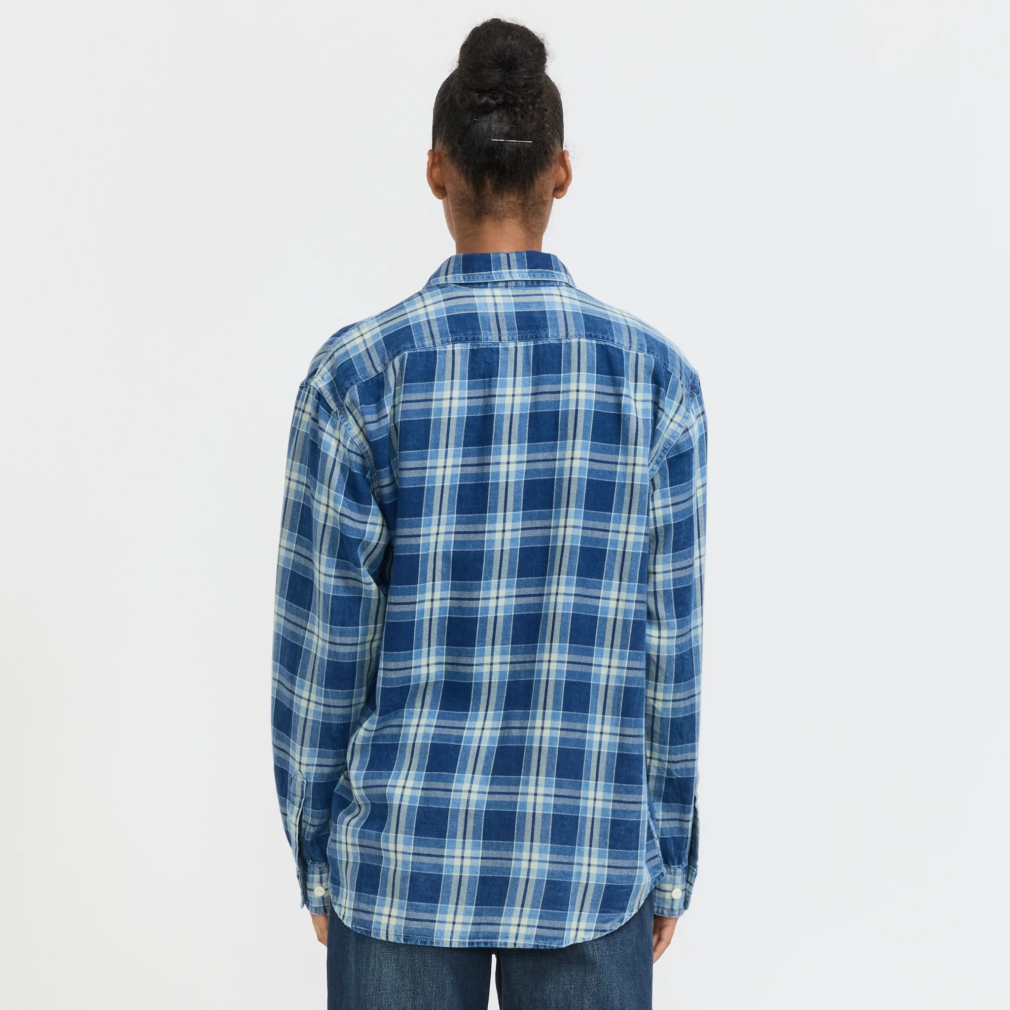 Julian Worker Shirt Checked Indigo Womens - Image 4