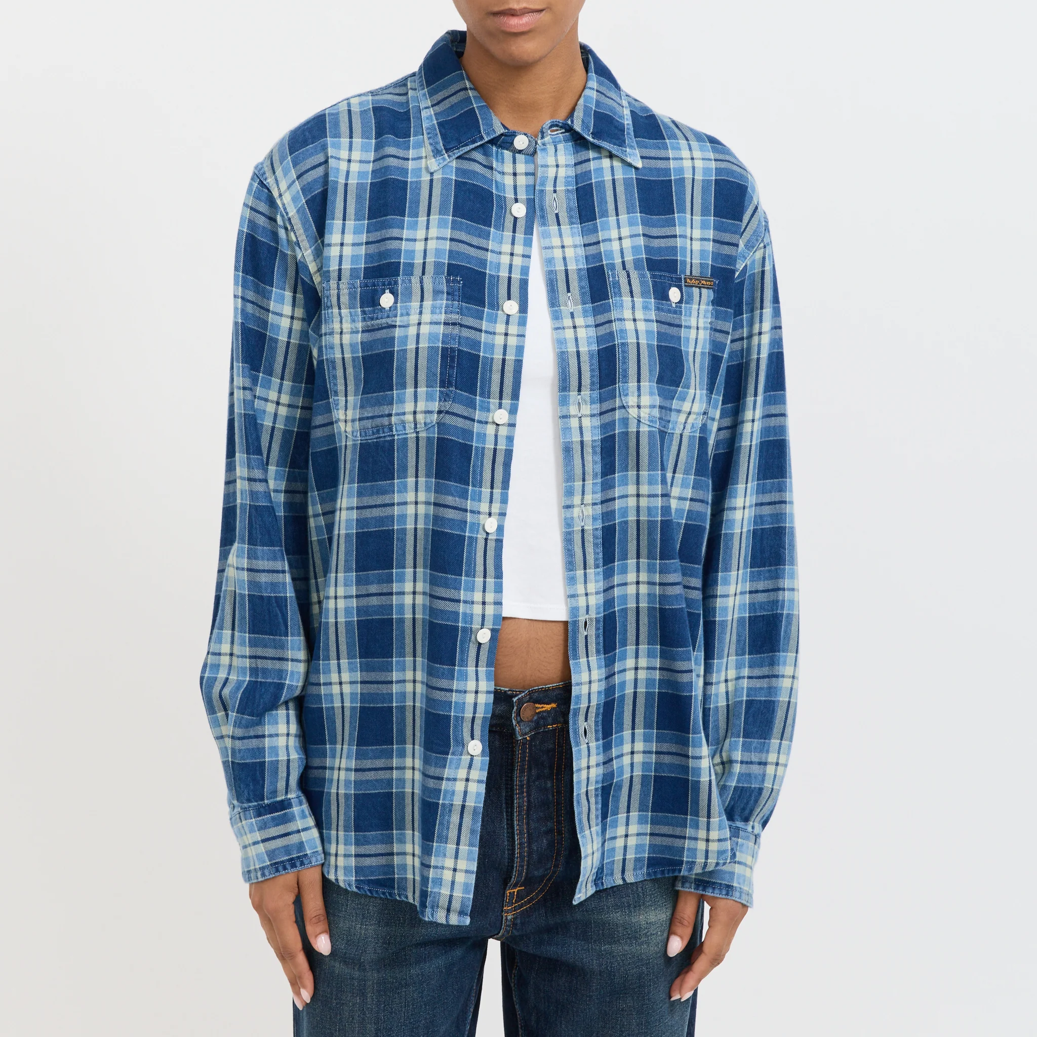 Julian Worker Shirt Checked Indigo Womens - Image 5