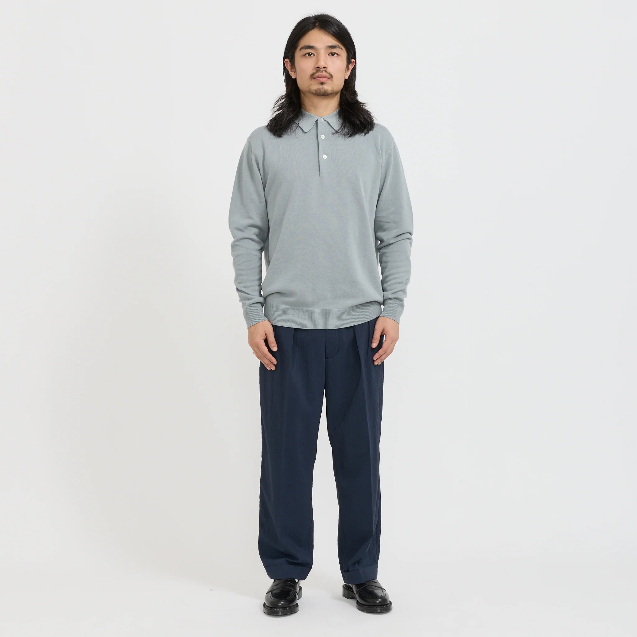 Knit Polo 12G Long Sleeve Ice Blue - Image 2