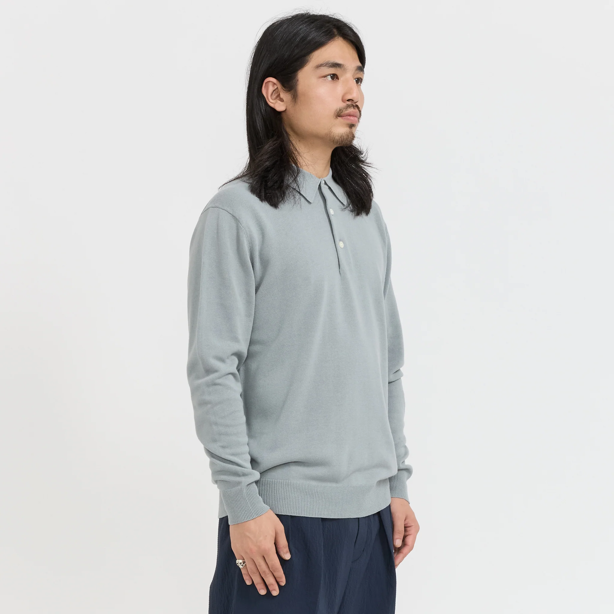 Knit Polo 12G Long Sleeve Ice Blue - Image 3