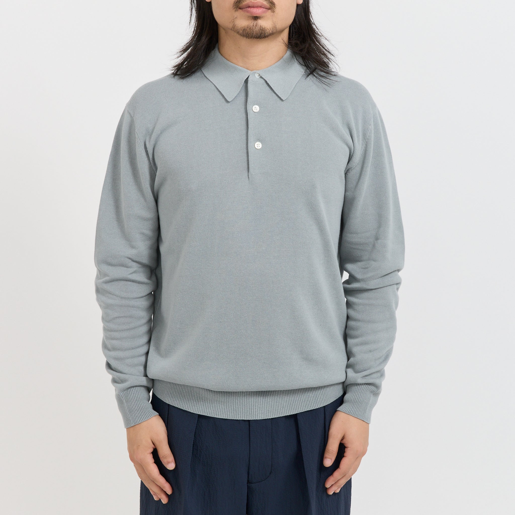 Knit Polo 12G Long Sleeve Ice Blue - Image 5