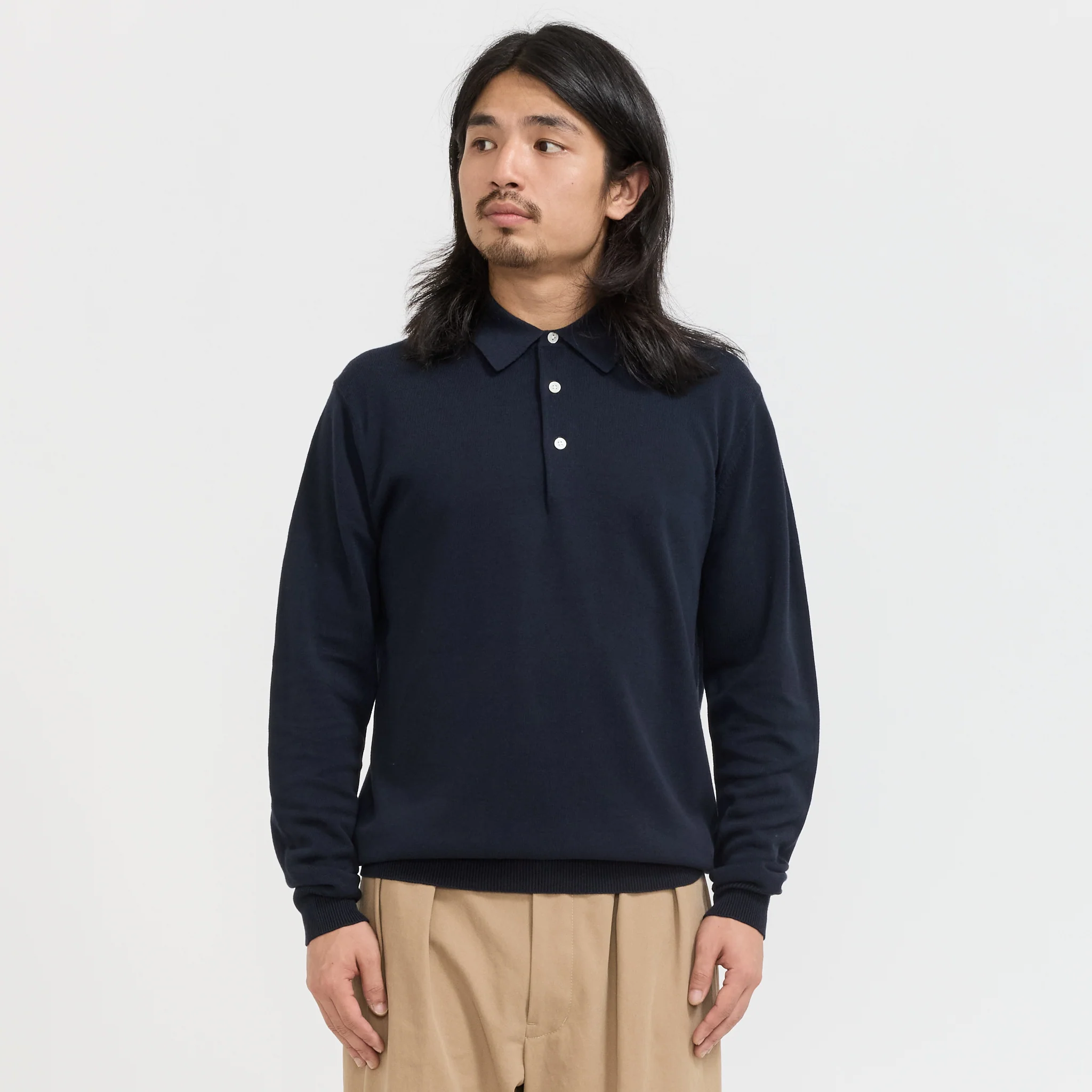 Knit Polo 12G Long Sleeve Navy