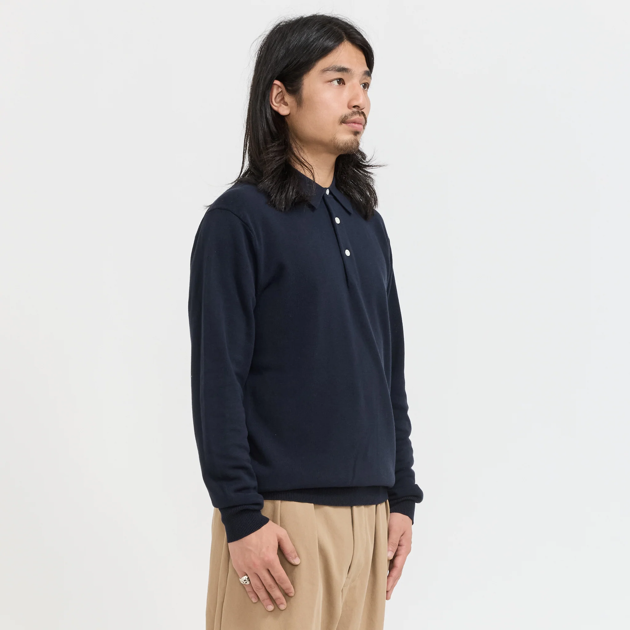 Knit Polo 12G Long Sleeve Navy - Image 3