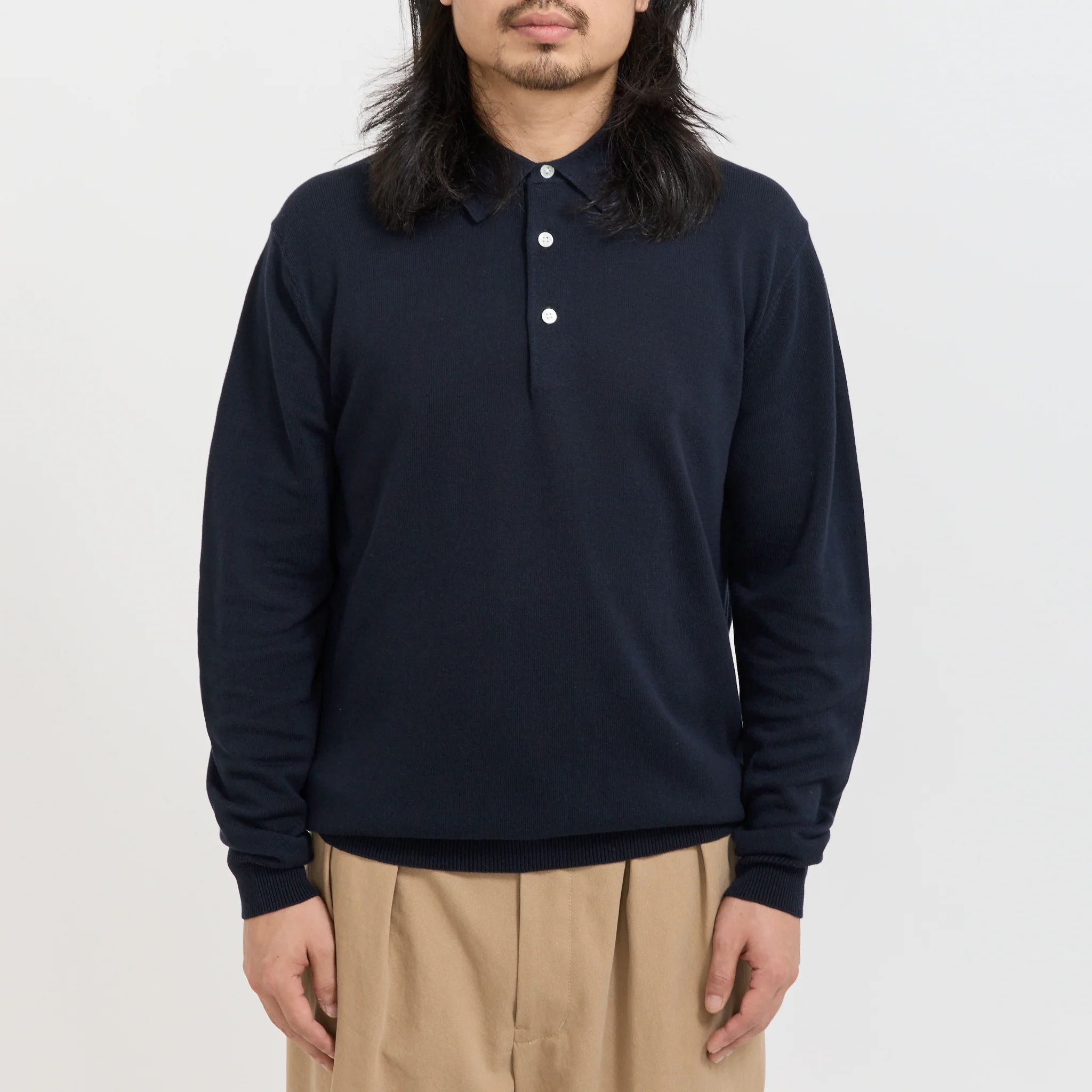 Knit Polo 12G Long Sleeve Navy - Image 5