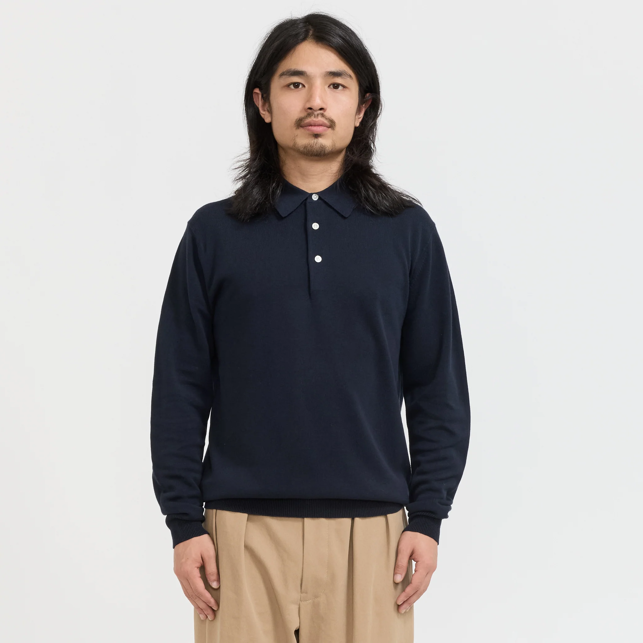 Knit Polo 12G Long Sleeve Navy - Image 6